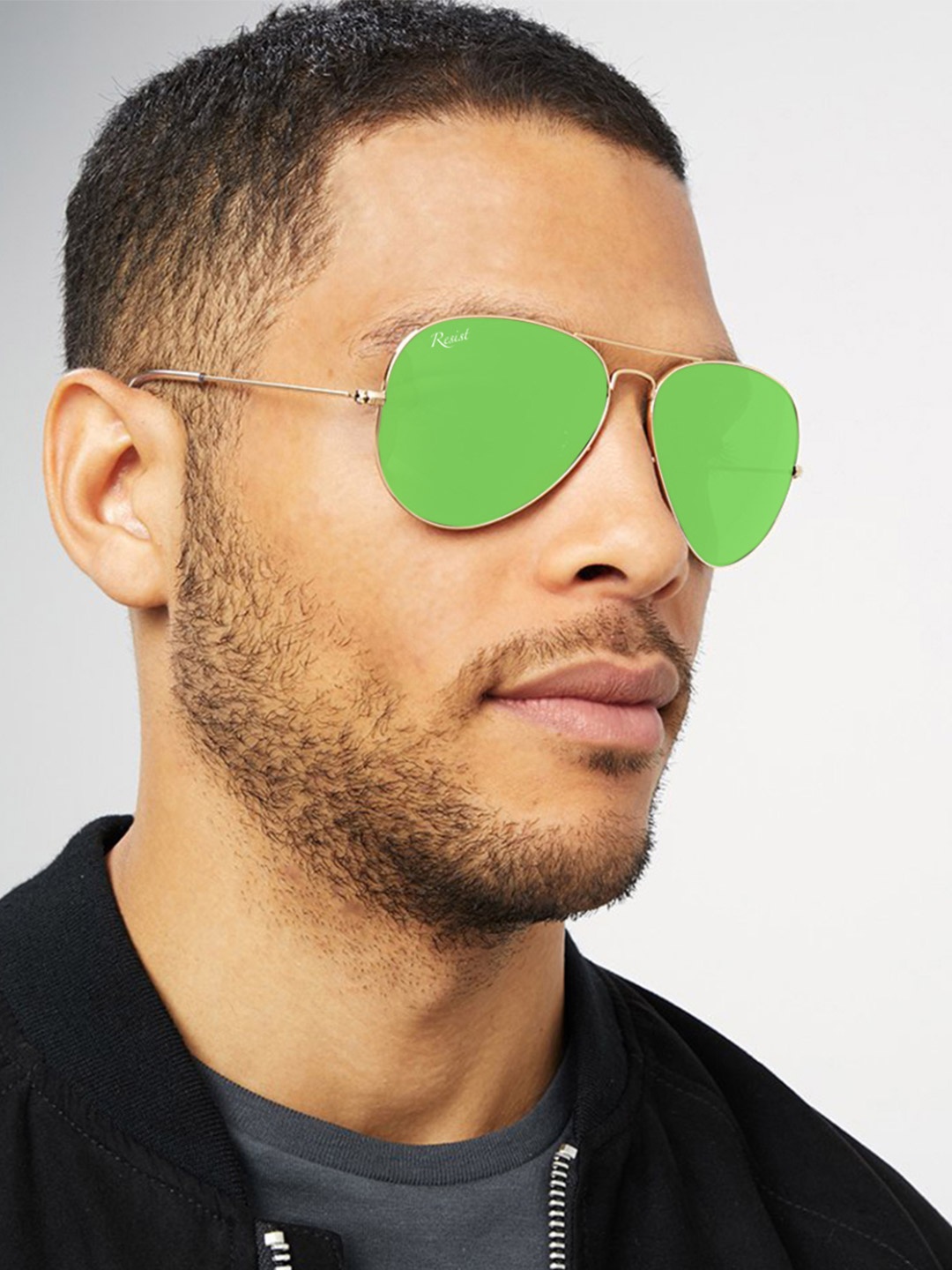 

RESIST EYEWEAR Aviator Sunglasses with UV Protected Lens 13 Arc Gold Green Candy