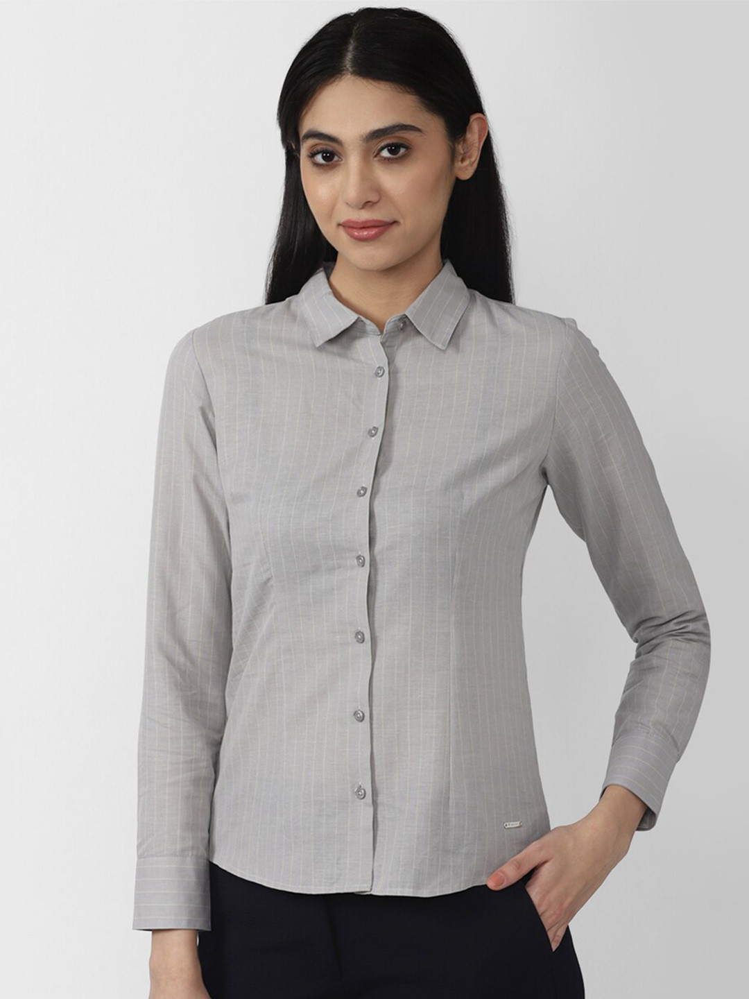 

Van Heusen Woman Women Grey Striped Formal Shirt