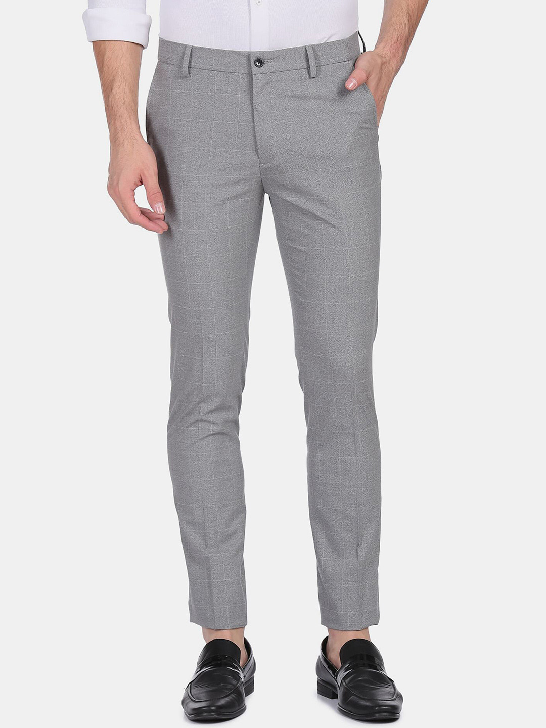 

Arrow New York Men Textured Slim Fit Trousers, Grey