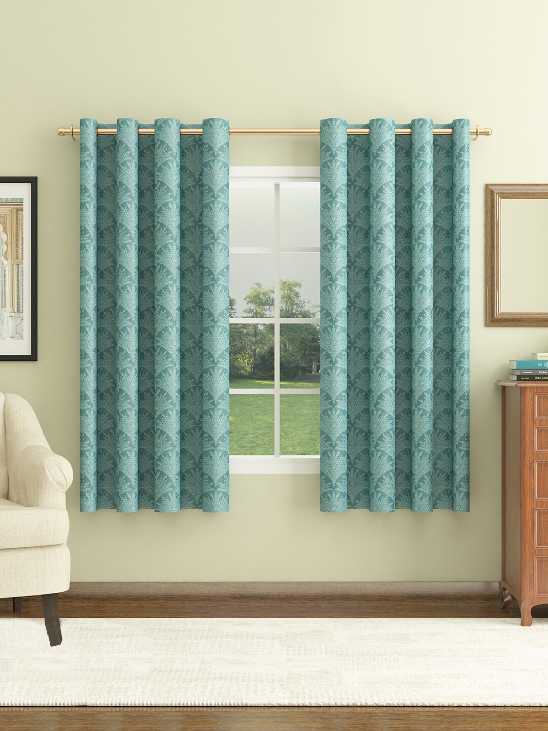 

HomeTown Set of 2 Floral Room Darkening Window Curtain, Blue