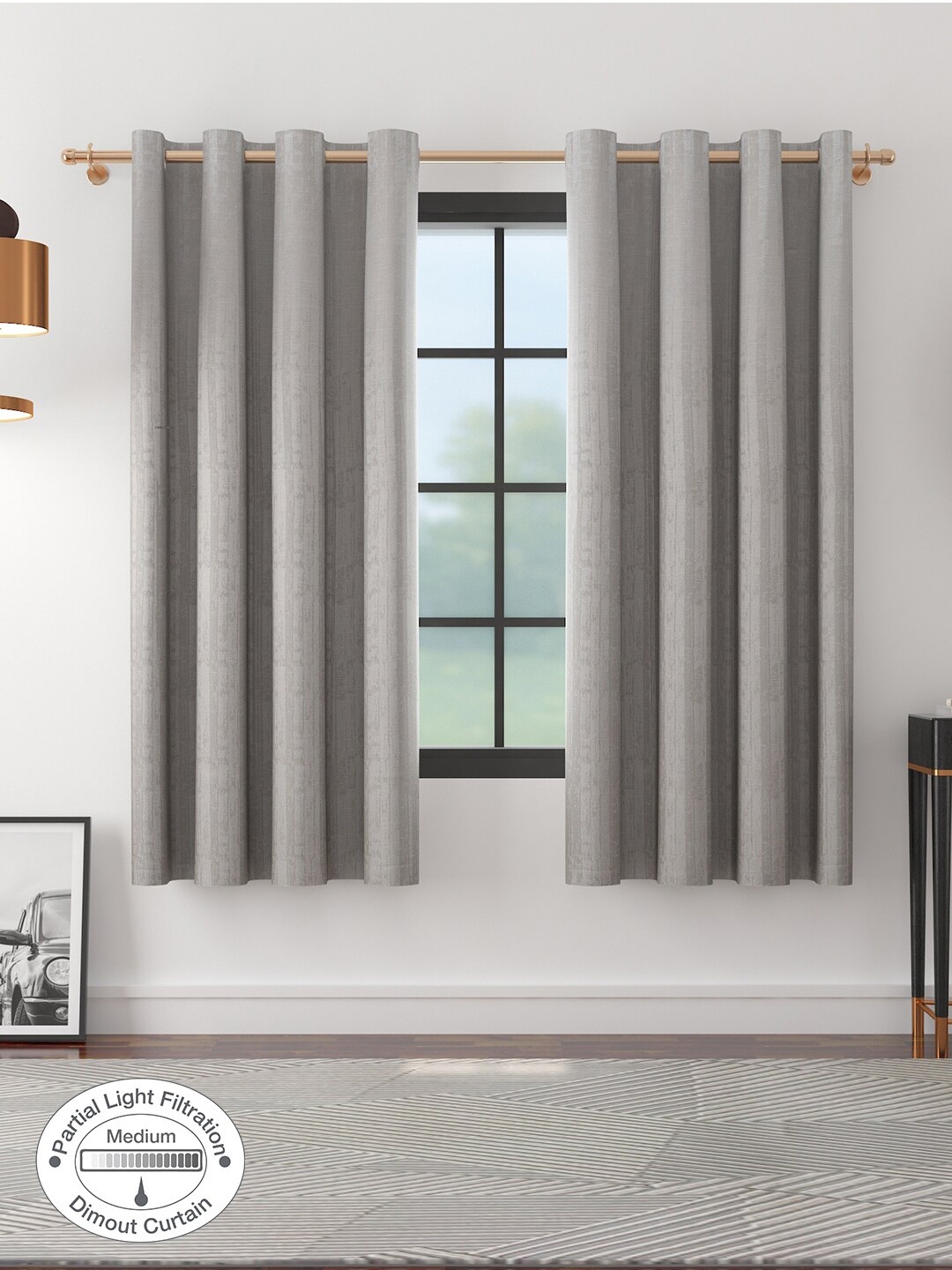 

HomeTown Grey Set of 2 Striped Black Out Window Curtain