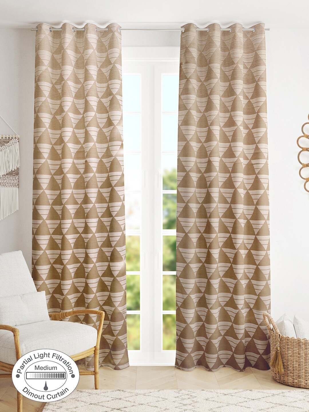 

HomeTown Set of 2 Geometric Room Darkening Long Door Curtain, Beige