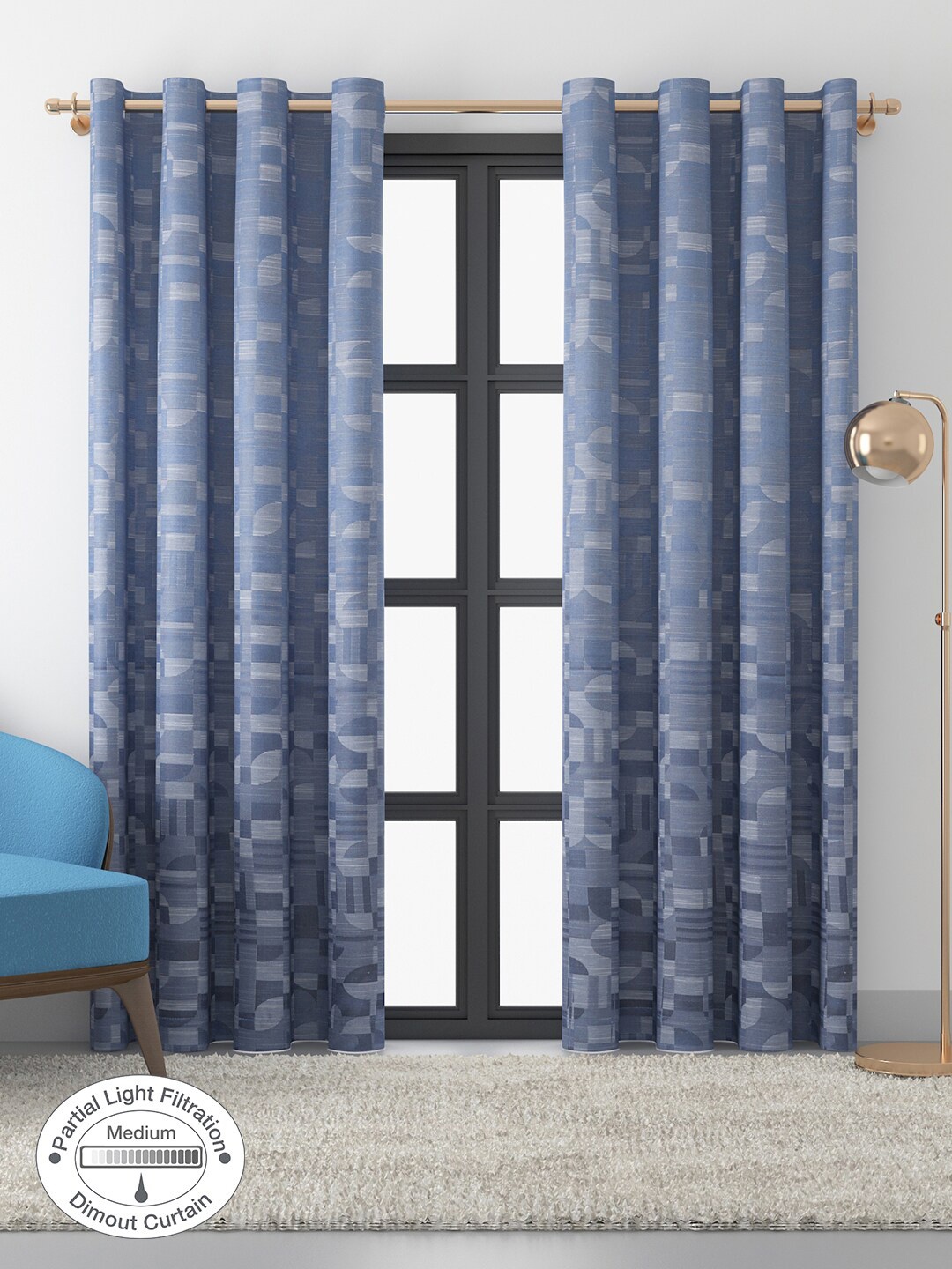 

HomeTown Set of 2 Geometric Room Darkening Door Curtain, Blue