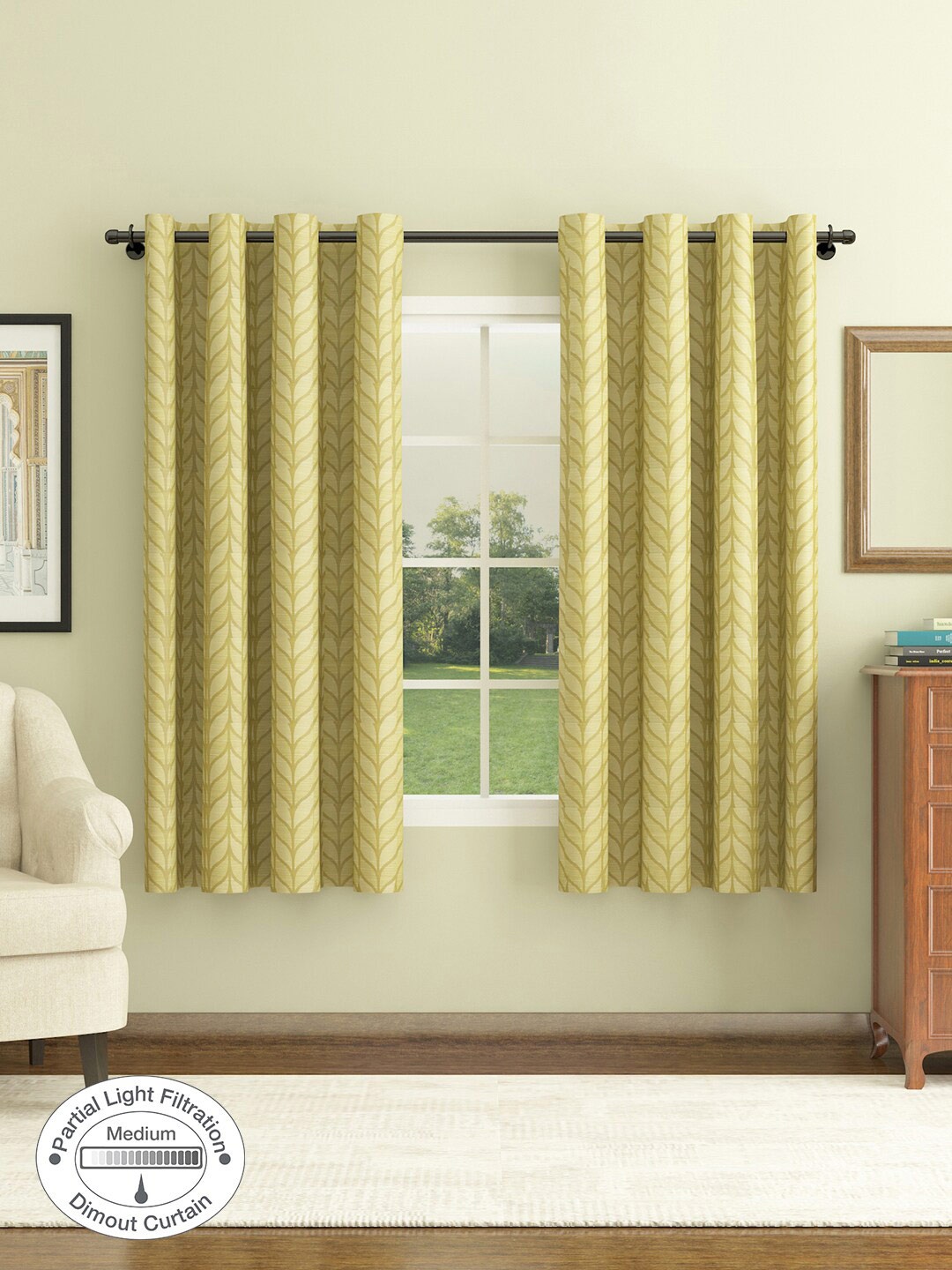 

HomeTown Olive Green Set Of 2 Floral Room Darkening Window Curtain