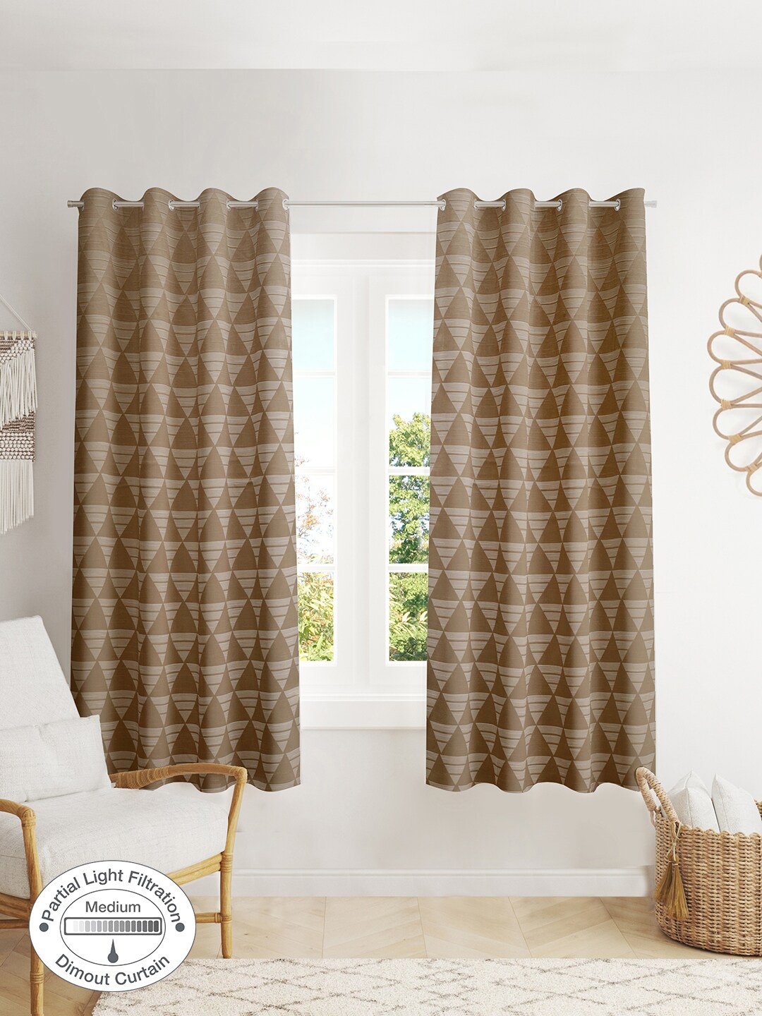 

HomeTown Set of 2 Geometric Room Darkening Window Curtain, Beige