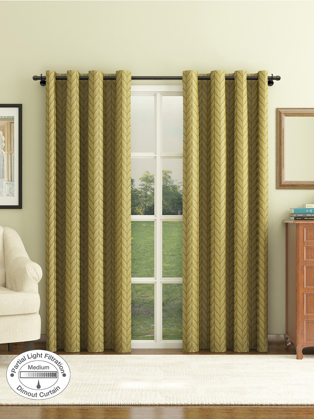 

HomeTown Set of 2 Floral Room Darkening Door Curtain, Olive