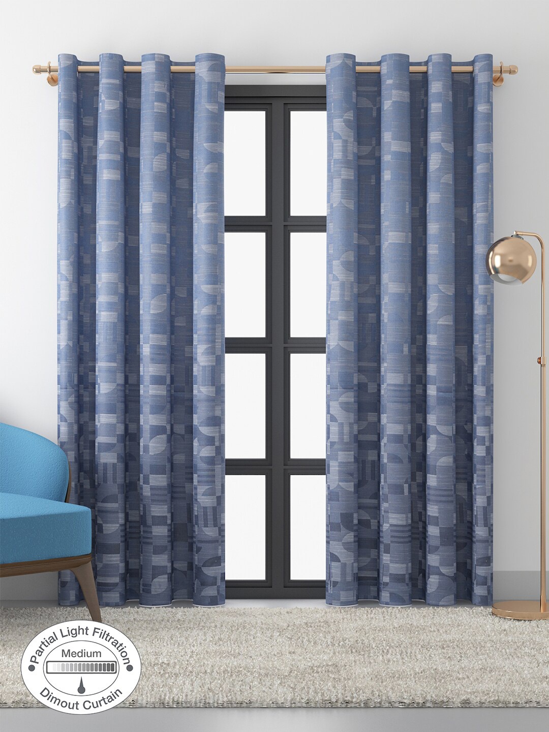 

HomeTown Set of 2 Geometric Room Darkening Long Door Curtain, Navy blue