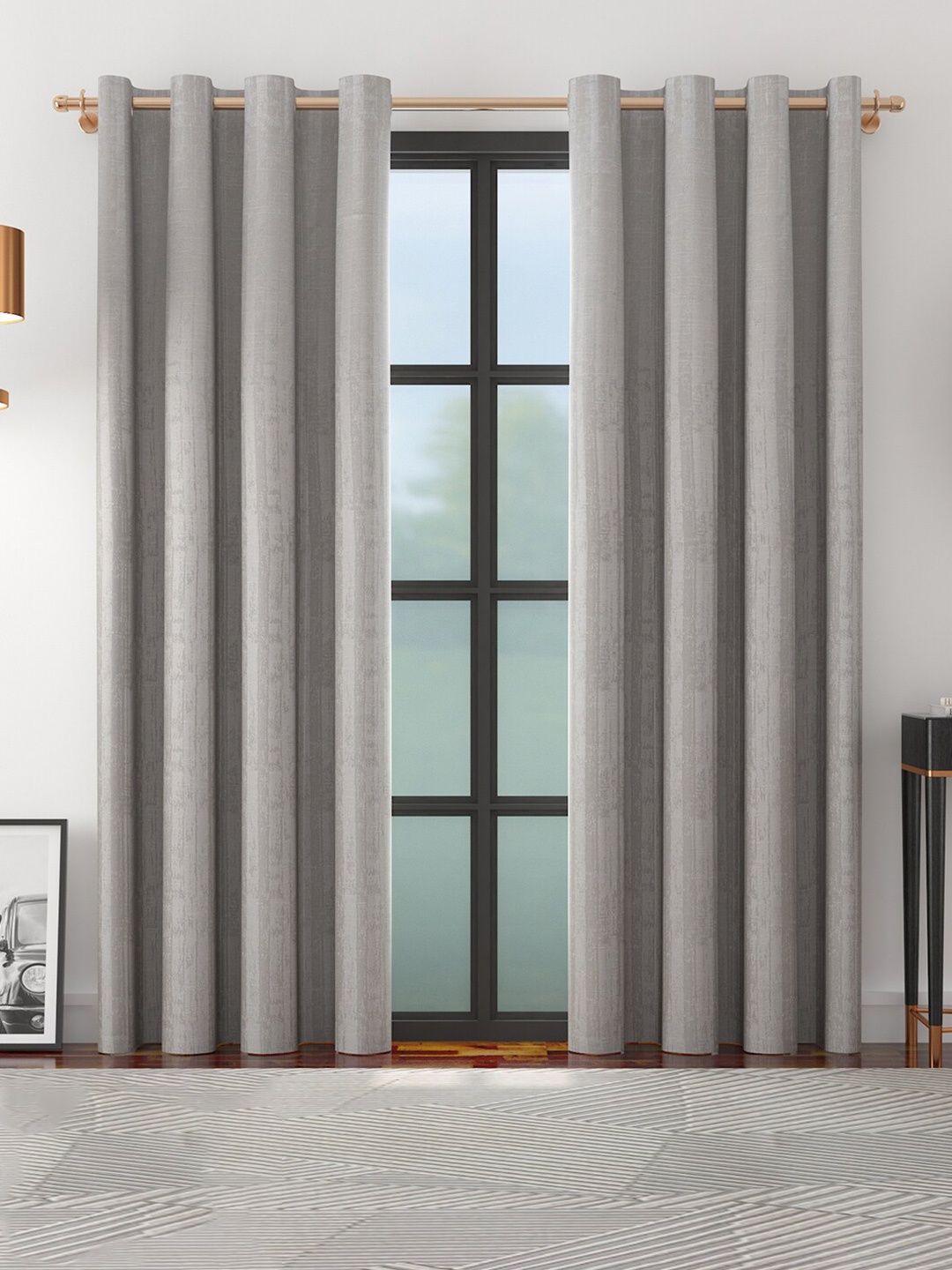 

HomeTown Set of 2 Striped Room Darkening Door Curtain, Grey