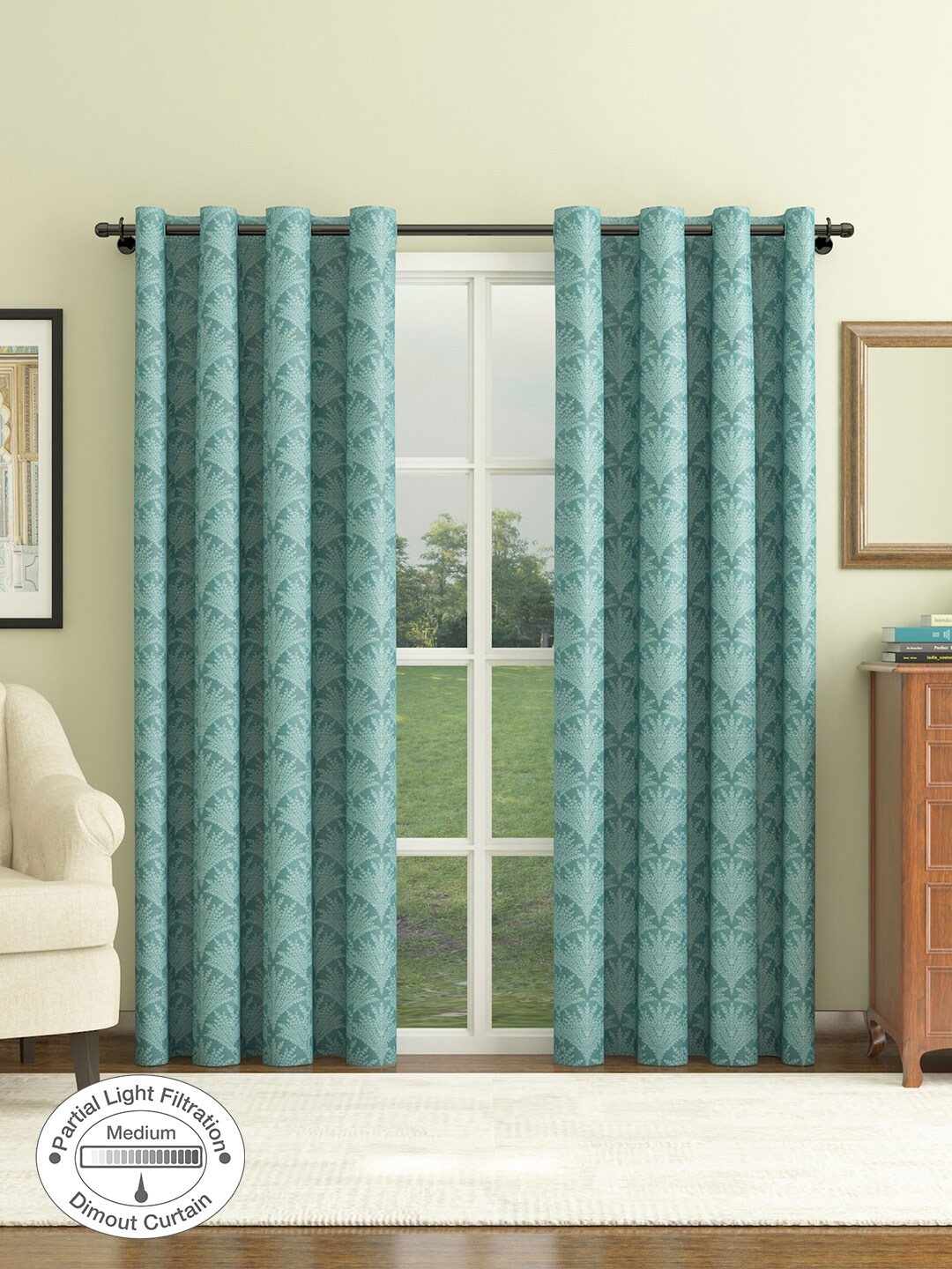 

HomeTown Set of 2 Floral Room Darkening Door Curtain, Green