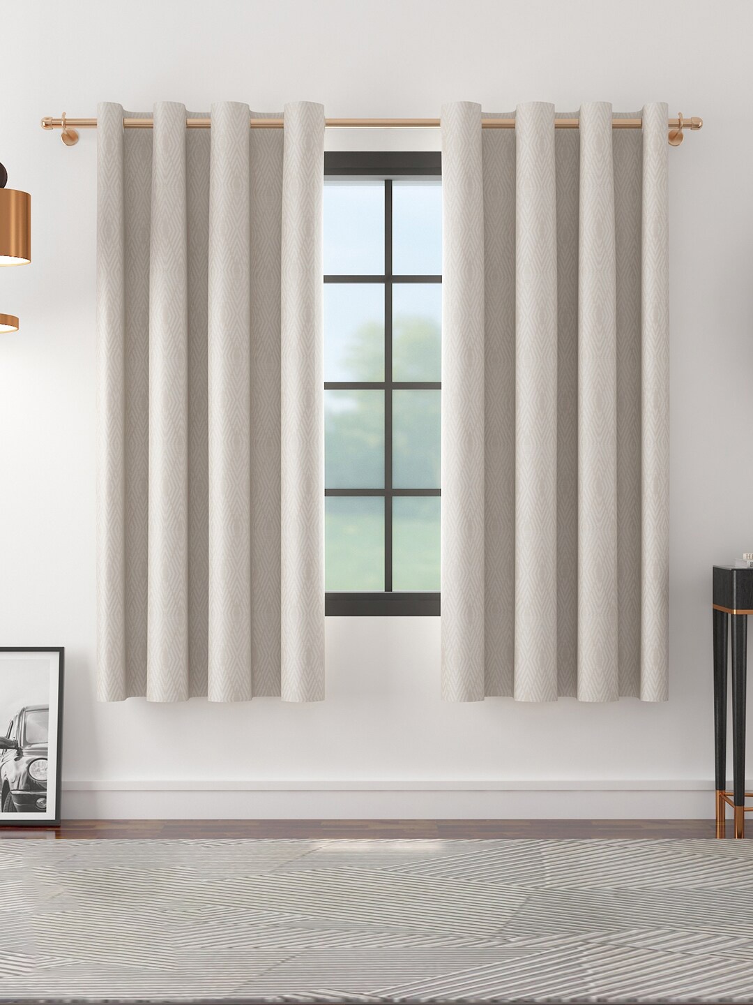 

HomeTown Set of 2 Geometric Room Darkening Window Curtain, Off white