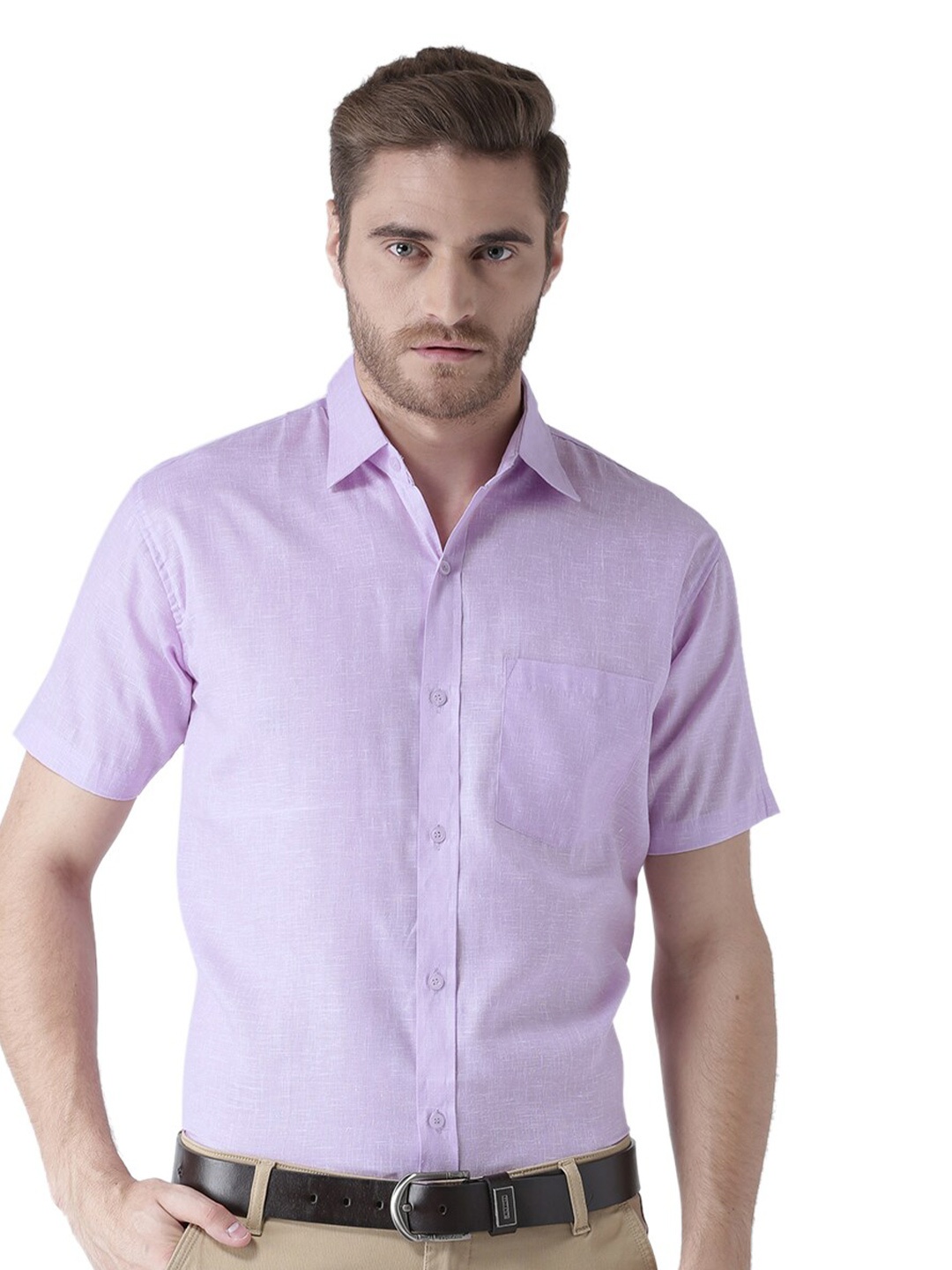 

RIAG Men Purple Solid Half Sleeves Regular Fit Formal Shirt