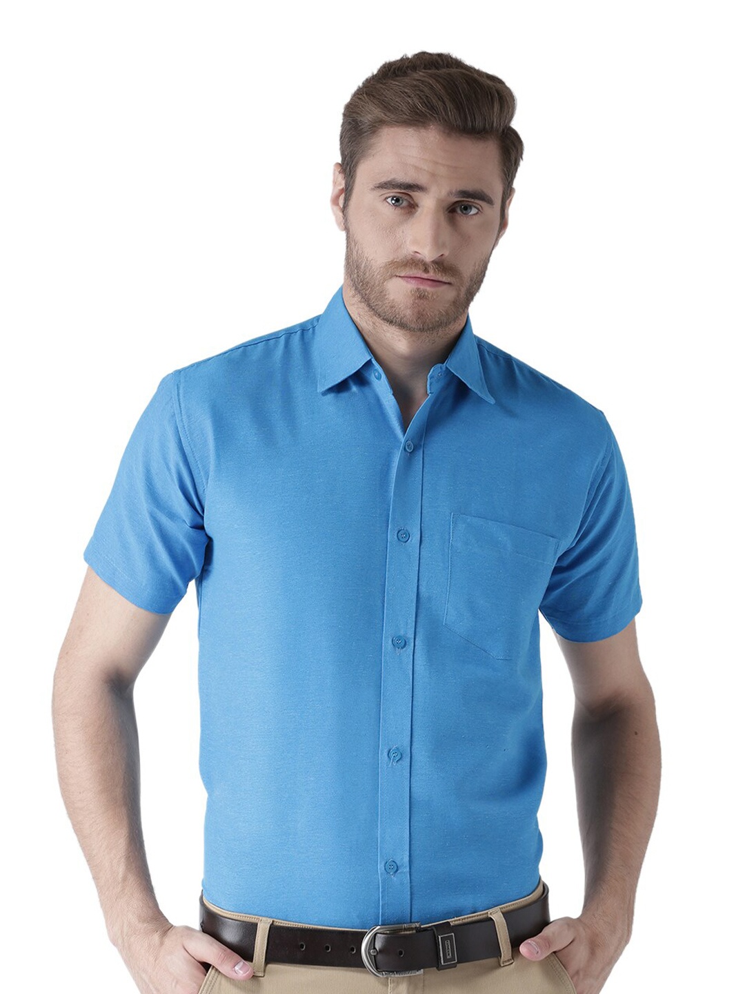 

RIAG Men Blue Solid Half Sleeves Regular Fit Formal Shirt