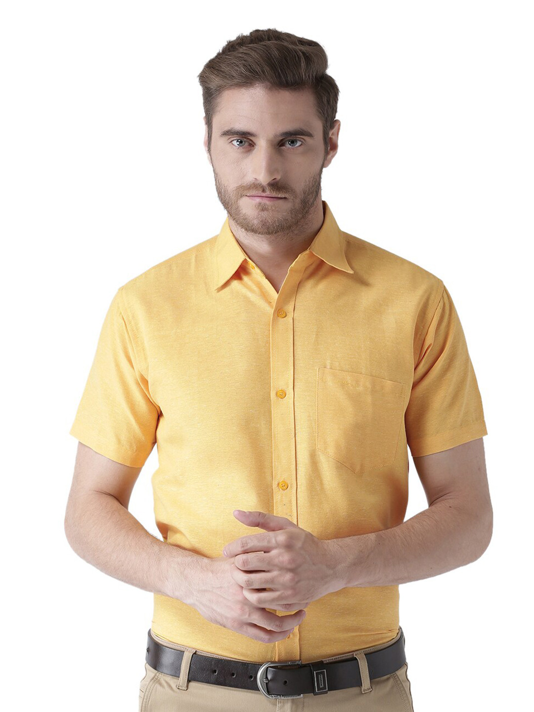 

RIAG Men Yellow Solid Half Sleeves Regular Fit Formal Shirt