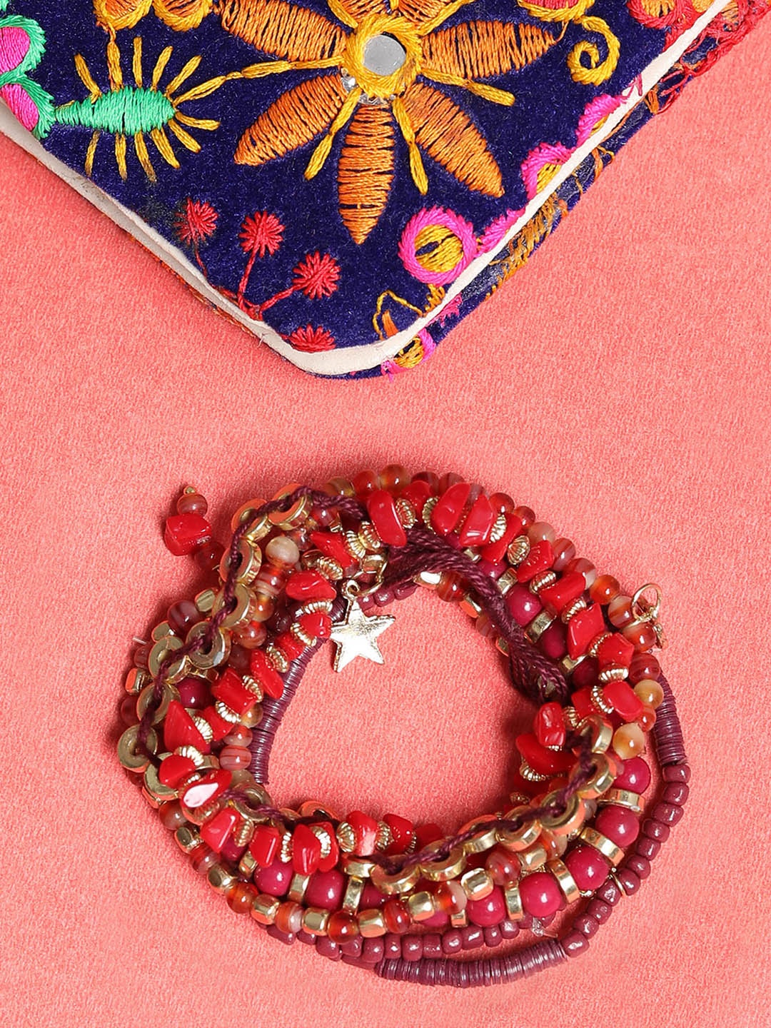 

Blueberry Set of 7 Red & Gold-Toned Bracelets