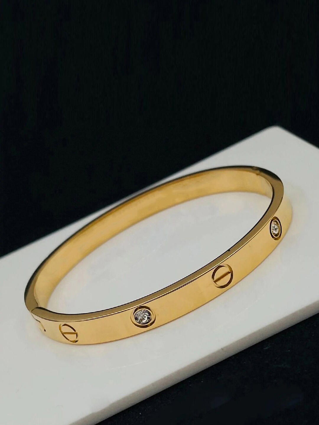 

Jewels Galaxy Women Gold-Toned American Diamond Gold-Plated Bangle-Style Bracelet