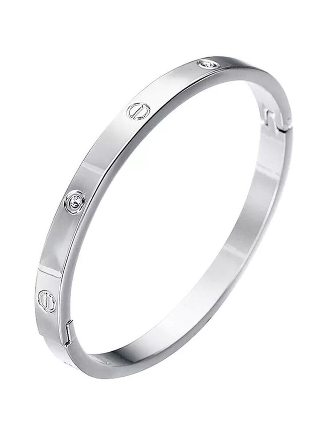 

Jewels Galaxy Women Silver-Toned American Diamond Silver-Plated Bangle-Style Bracelet