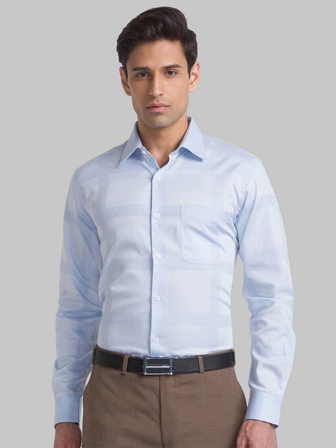 

Raymond Men Blue Checked Pure Cotton Formal Shirt
