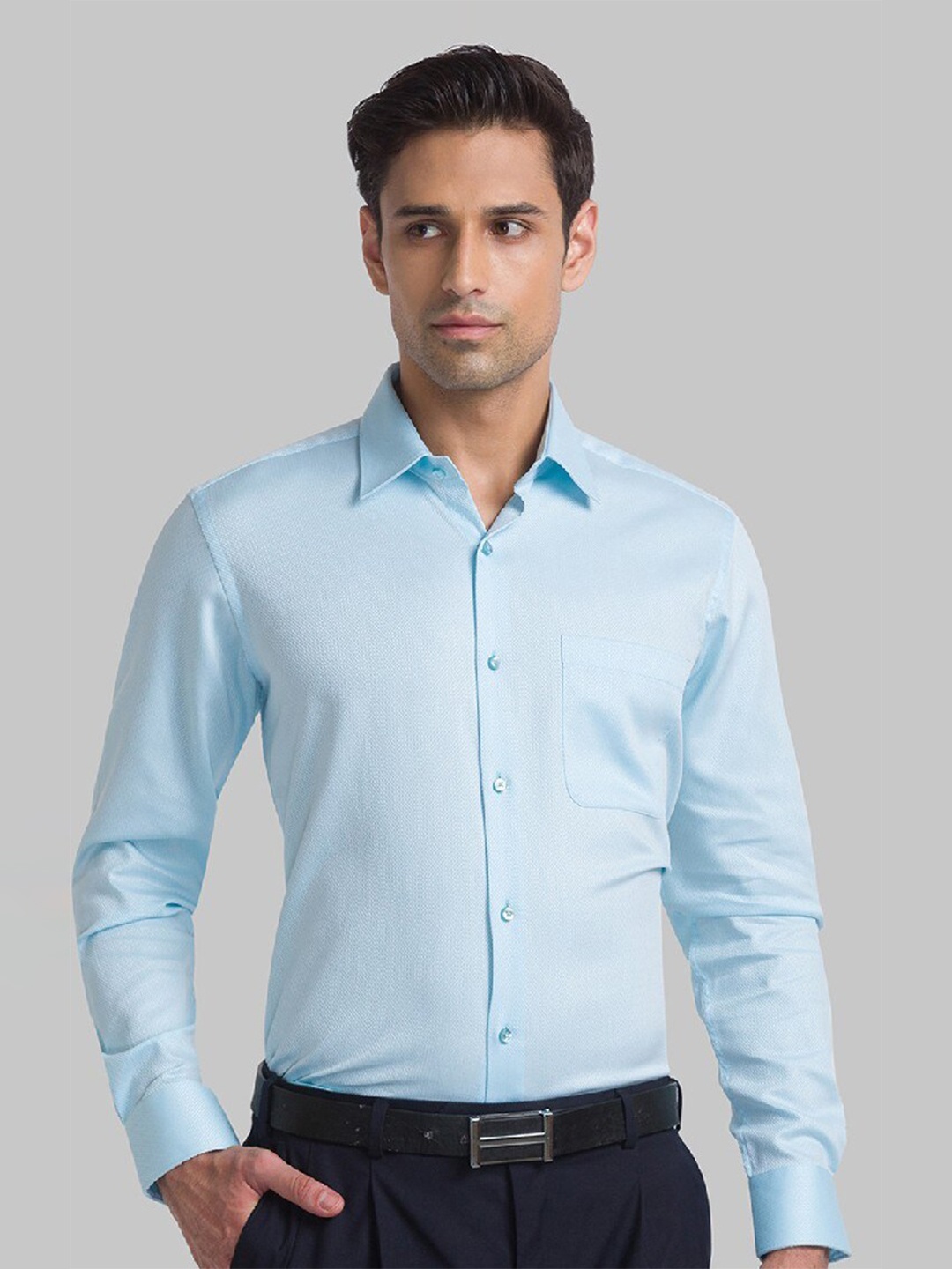 

Raymond Men Blue Solid Pure Cotton Casual Shirt
