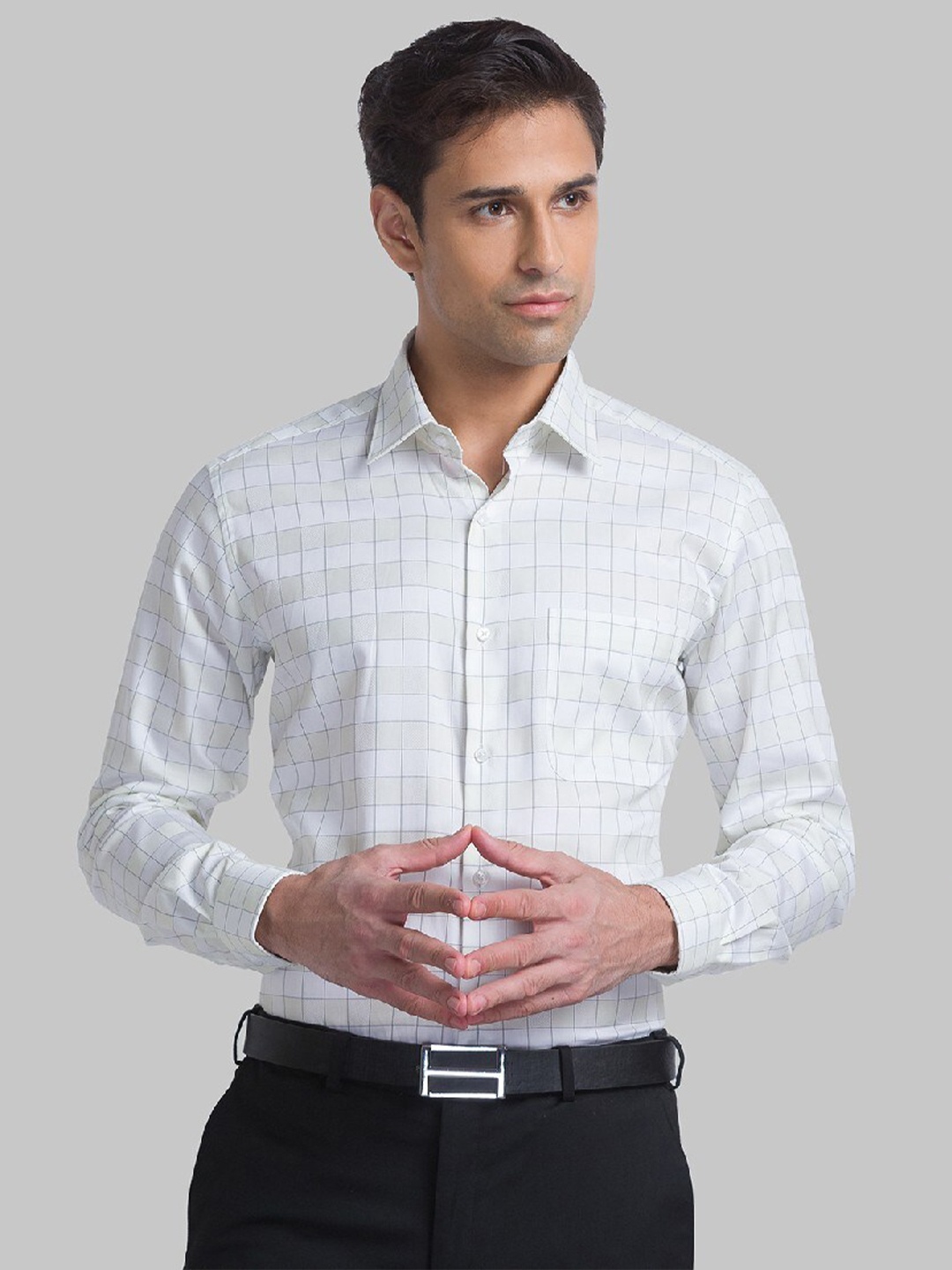 

Raymond Men Green Contemporary Grid Tattersall Checked Pure Cotton Formal Shirt