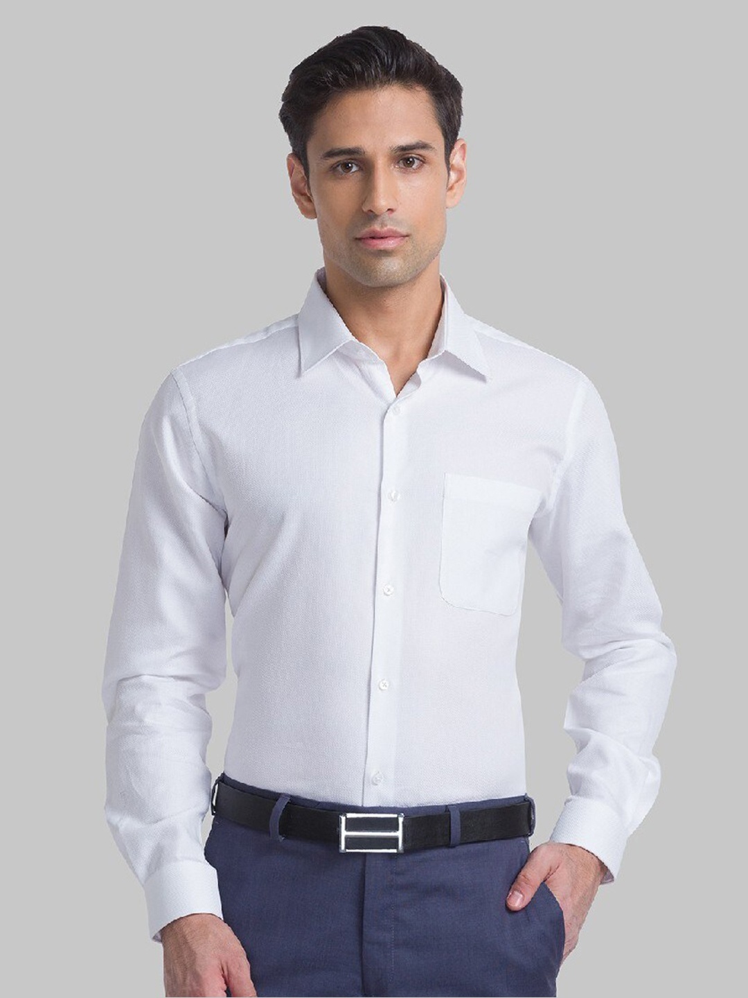 

Raymond Men White Solid Pure Cotton Casual Shirt