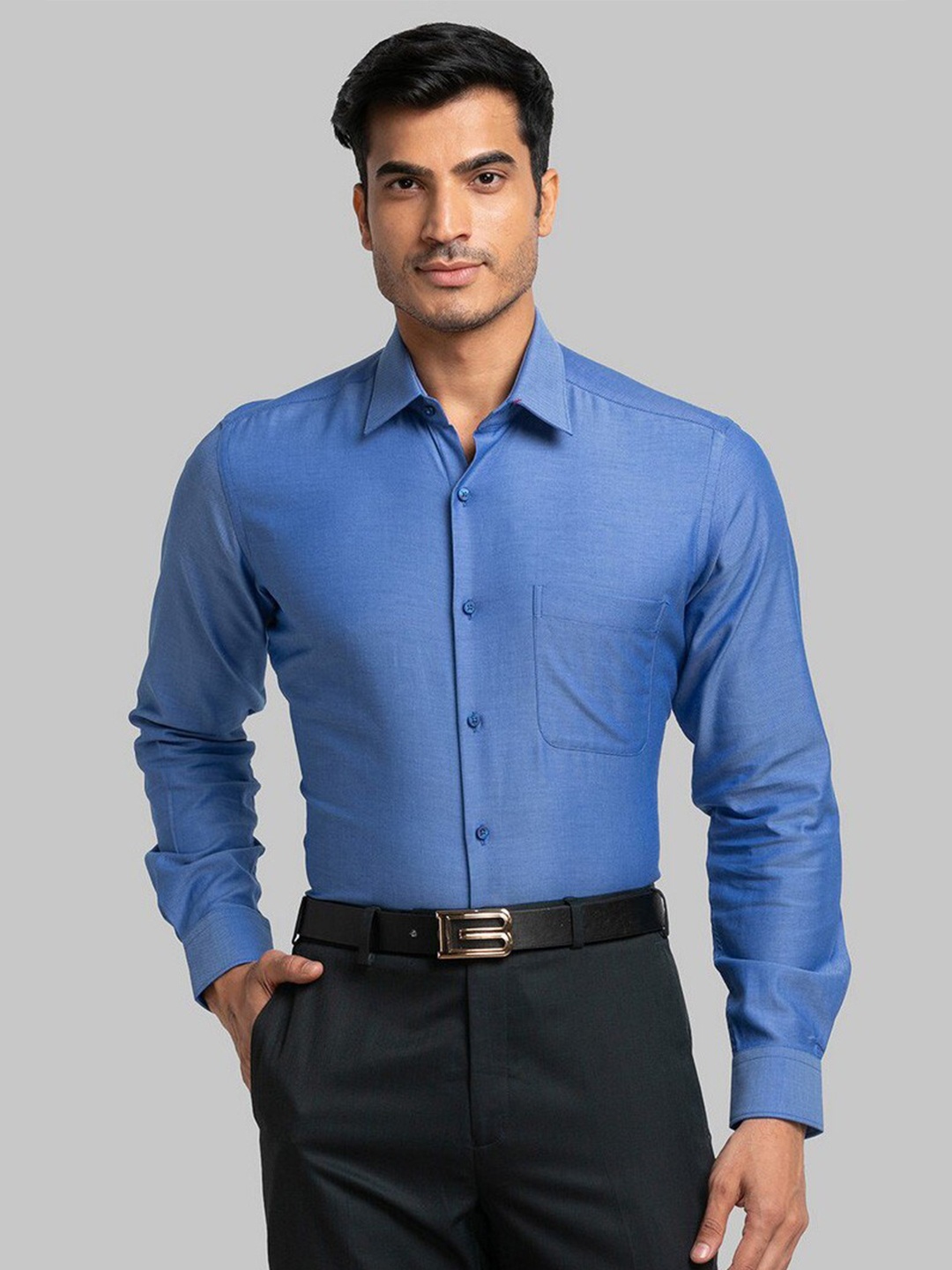 

Raymond Men Blue Solid Pure Cotton Formal Shirt
