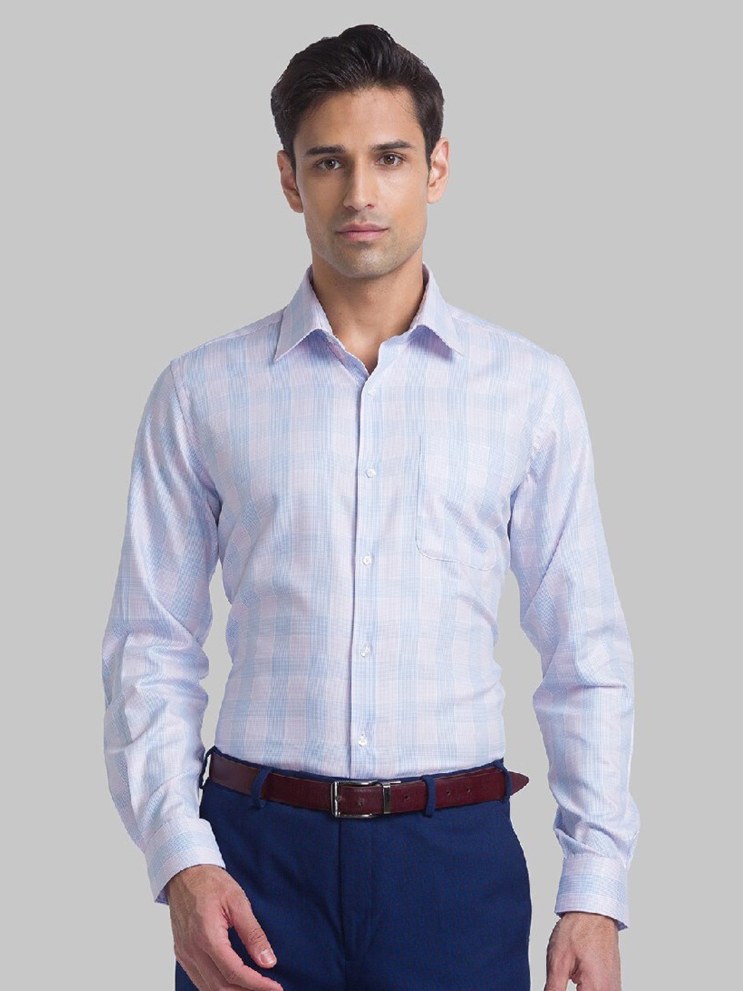 

Raymond Men Blue Checked Pure Cotton Casual Shirt