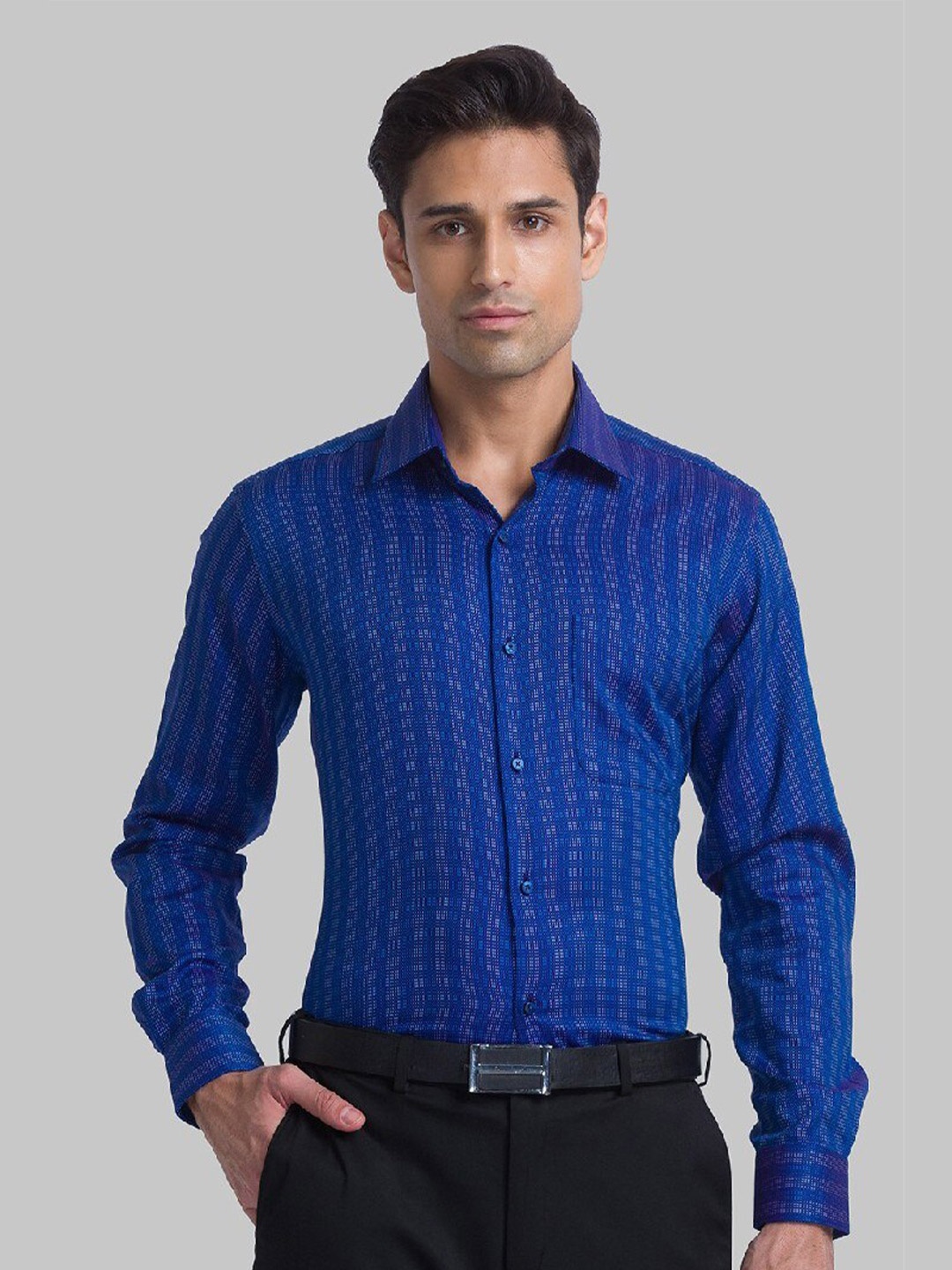 

Raymond Men Blue Striped Cotton Formal Shirts