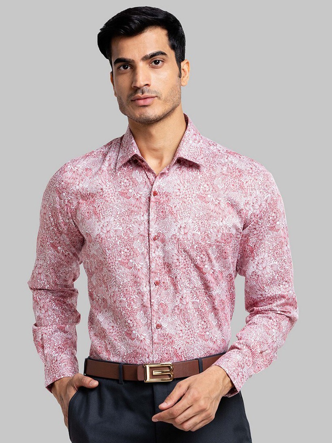 

Raymond Men Red Floral Printed Pure Cotton Formal Shirt