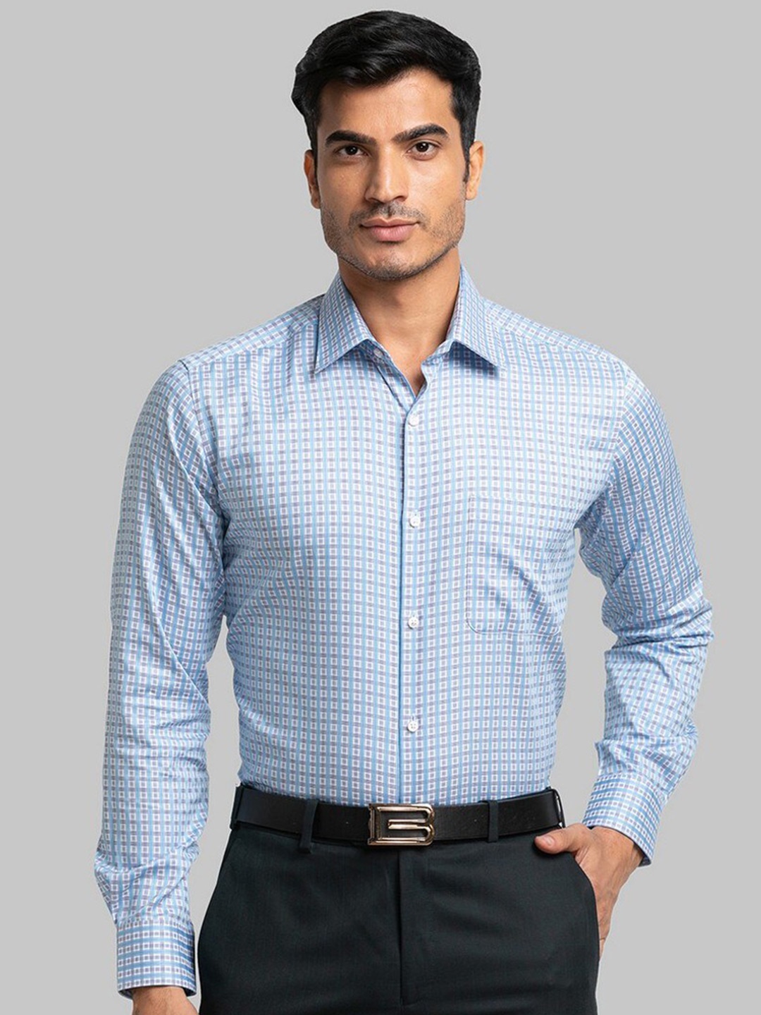 

Raymond Men Blue Checked Pure Cotton Casual Shirt