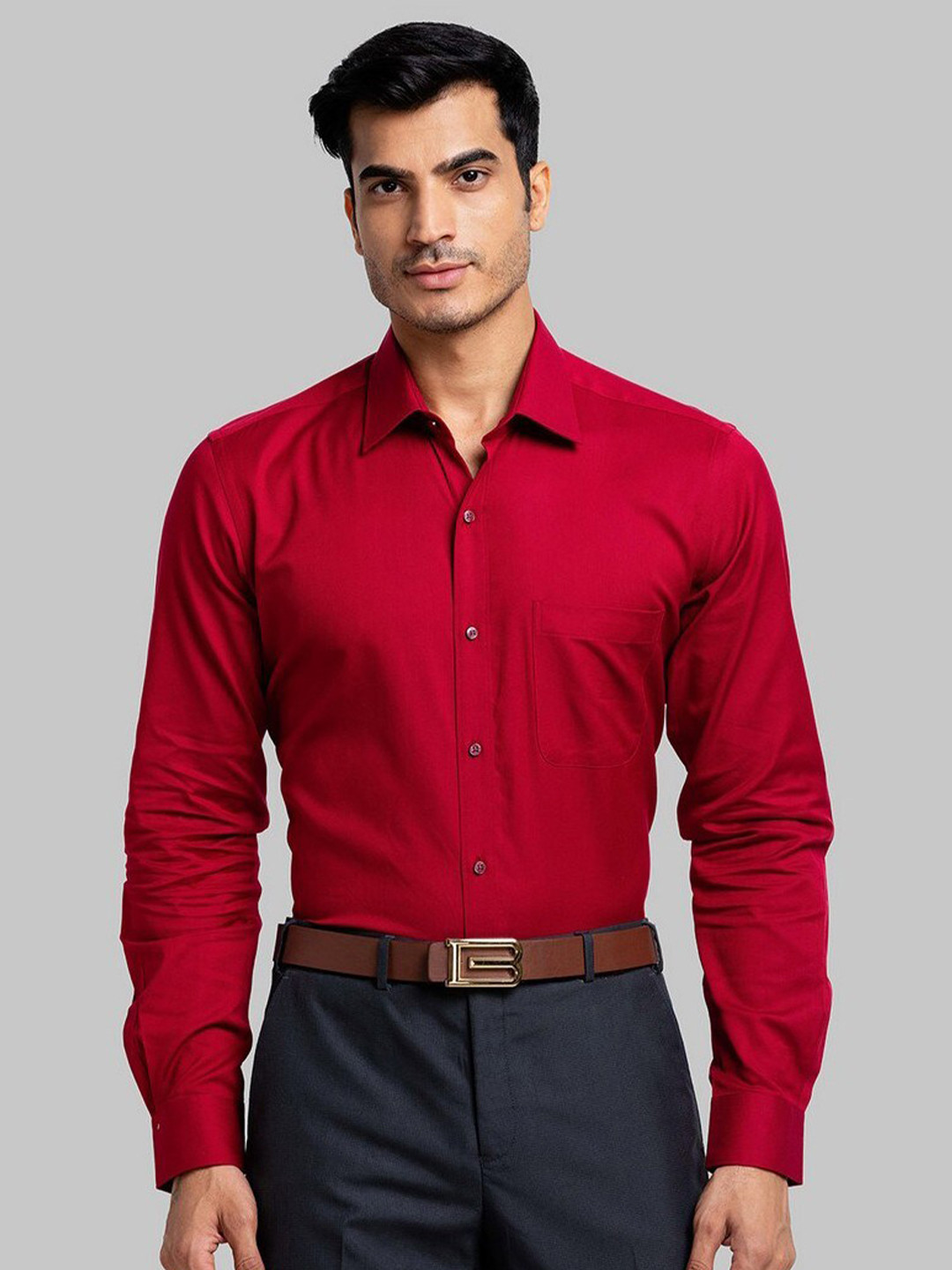 

Raymond Men Red Solid Pure Cotton Slim Fit Casual Shirt
