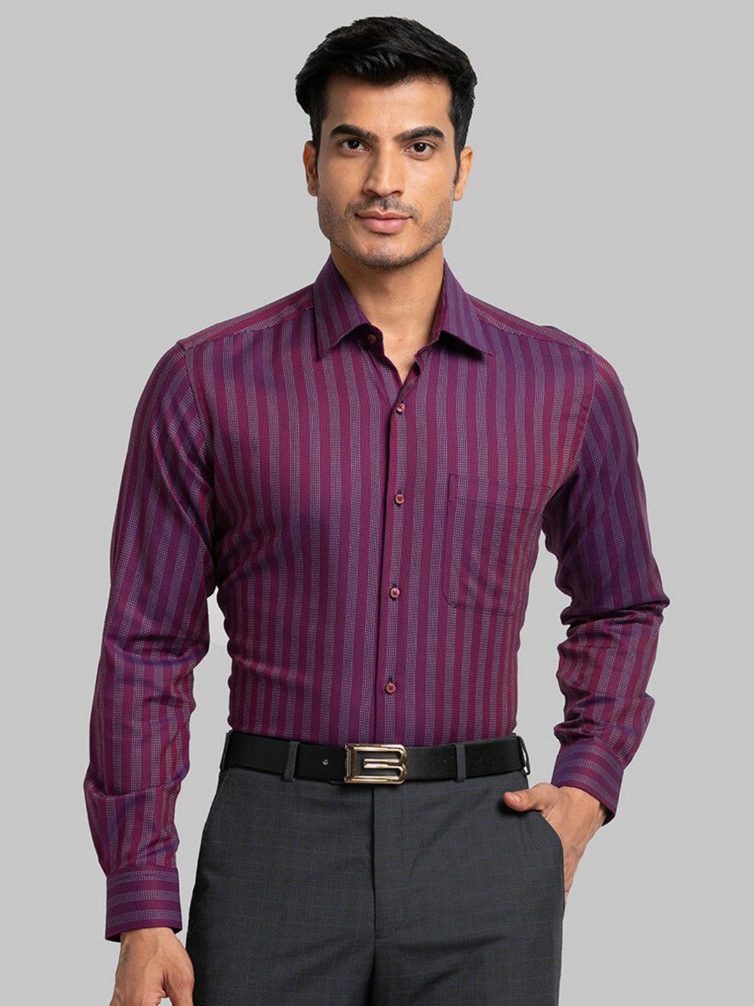 

Raymond Men Maroon Striped Pure Cotton Casual Shirt