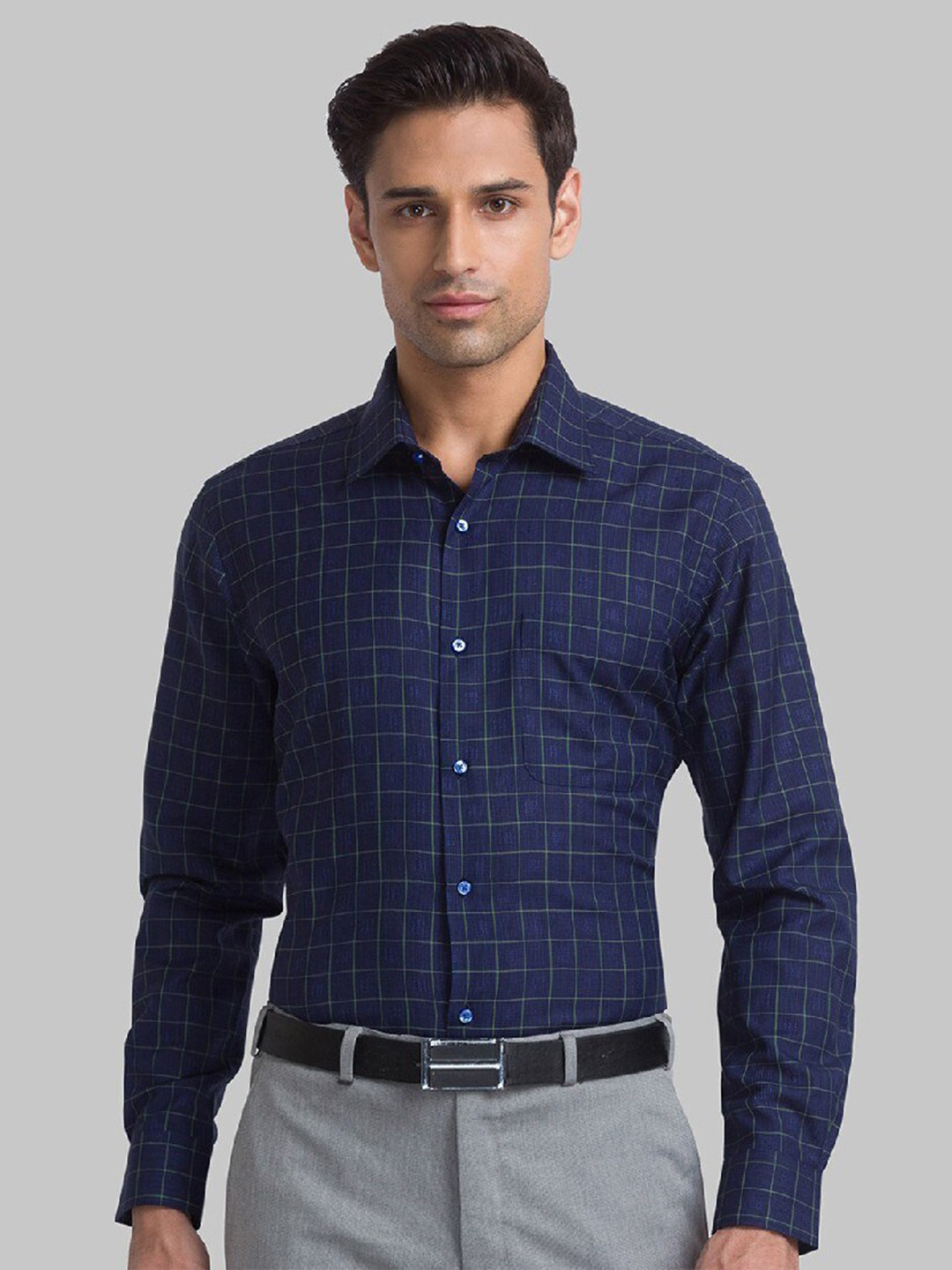 

Raymond Men Blue Checked Pure Cotton Casual Shirt