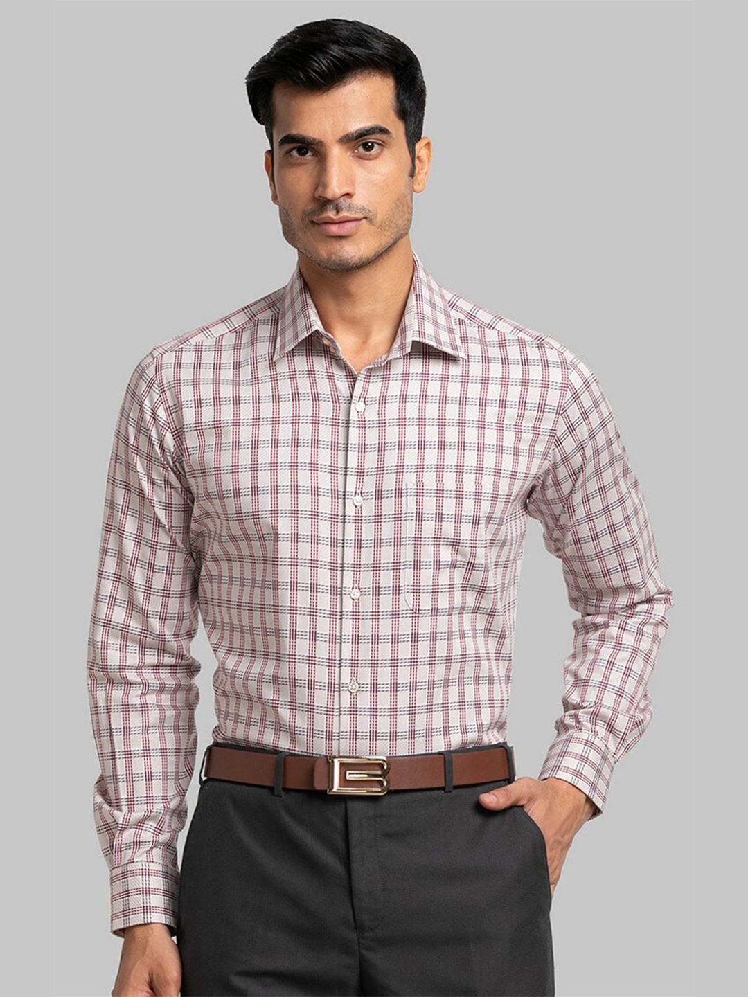 

Raymond Men Beige Checked Pure Cotton Casual Shirt