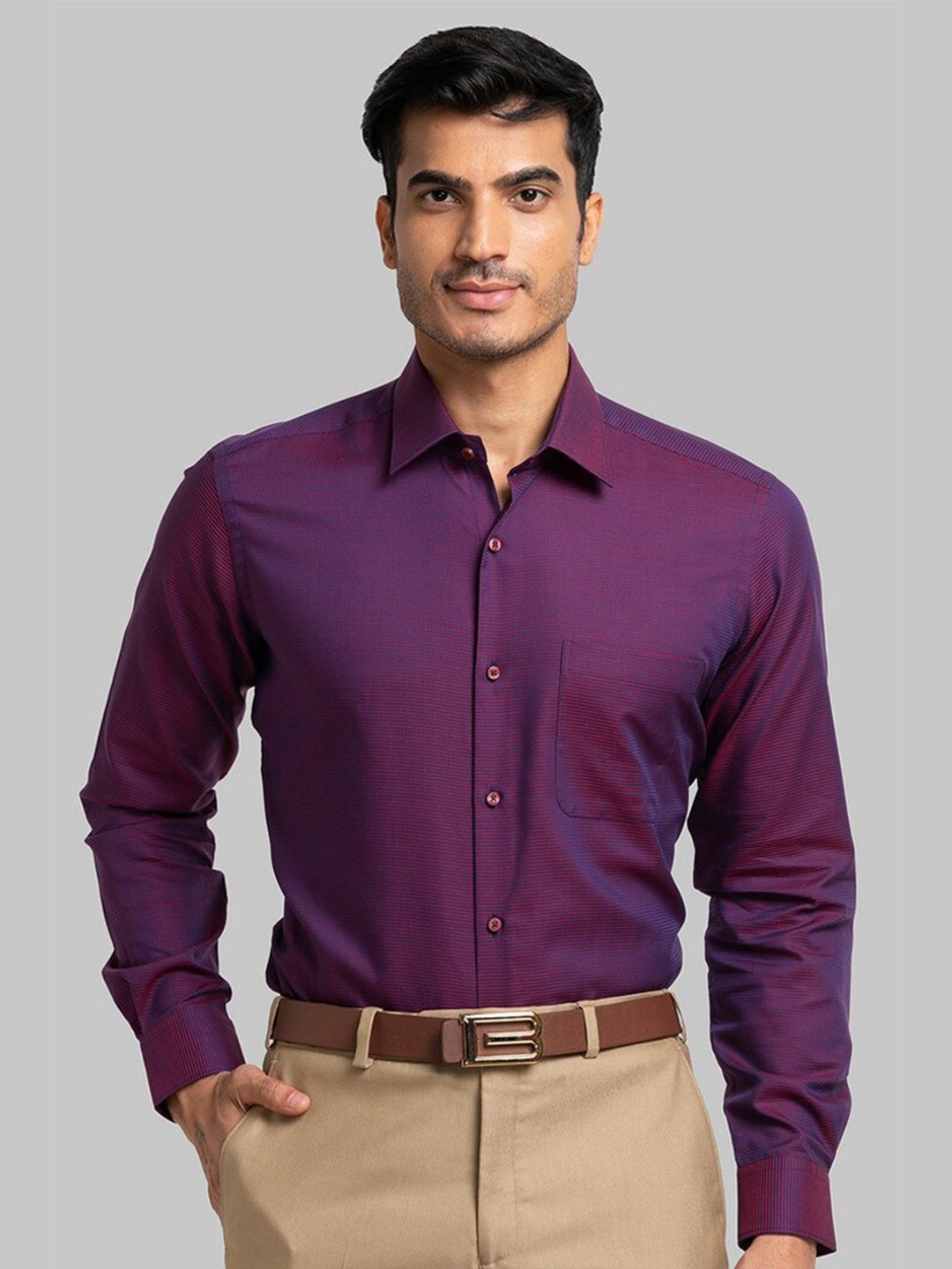 

Raymond Men Maroon Solid Pure Cotton Casual Shirt