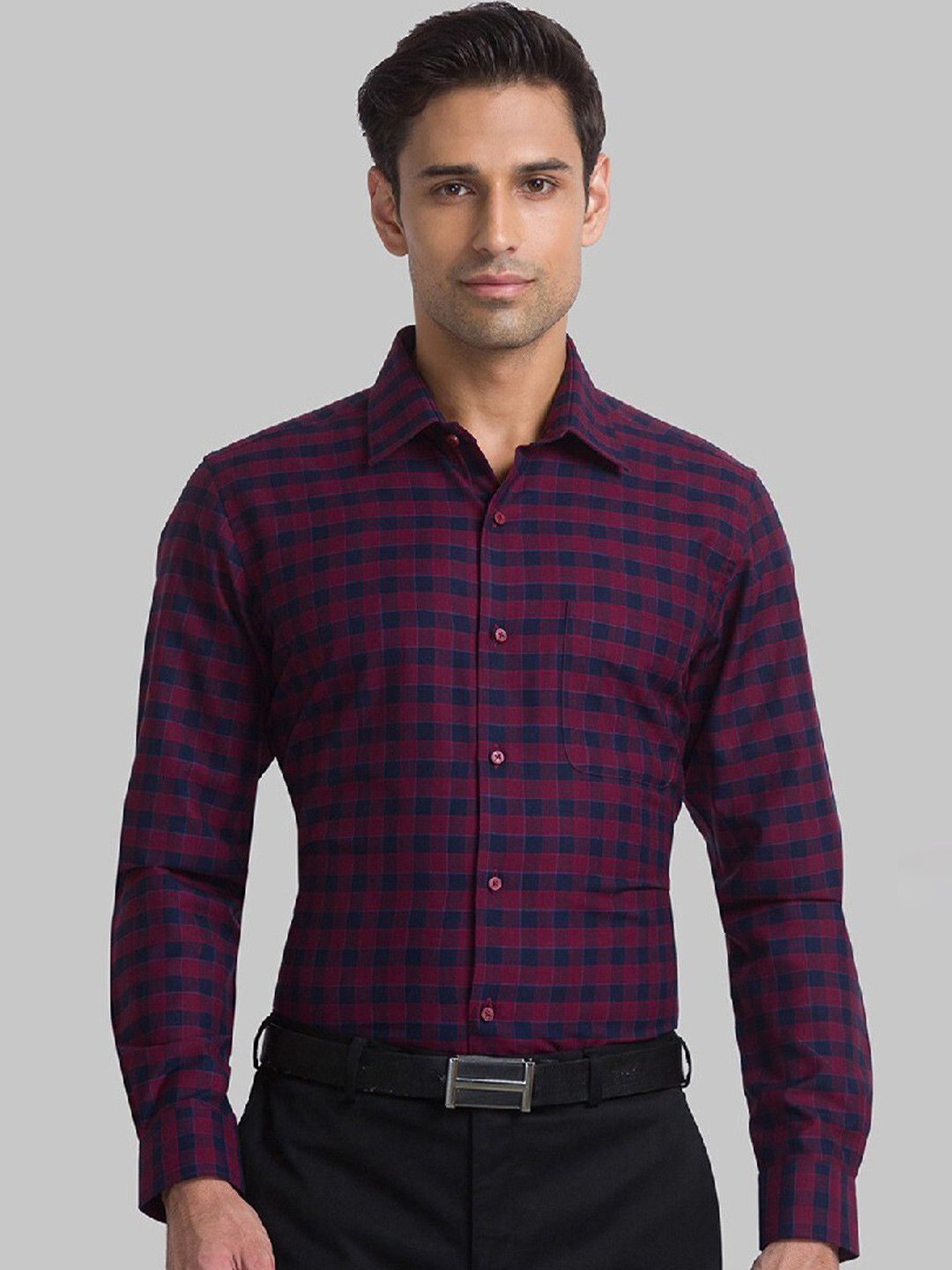 

Raymond Men Red Checked Pure Cotton Casual Shirt
