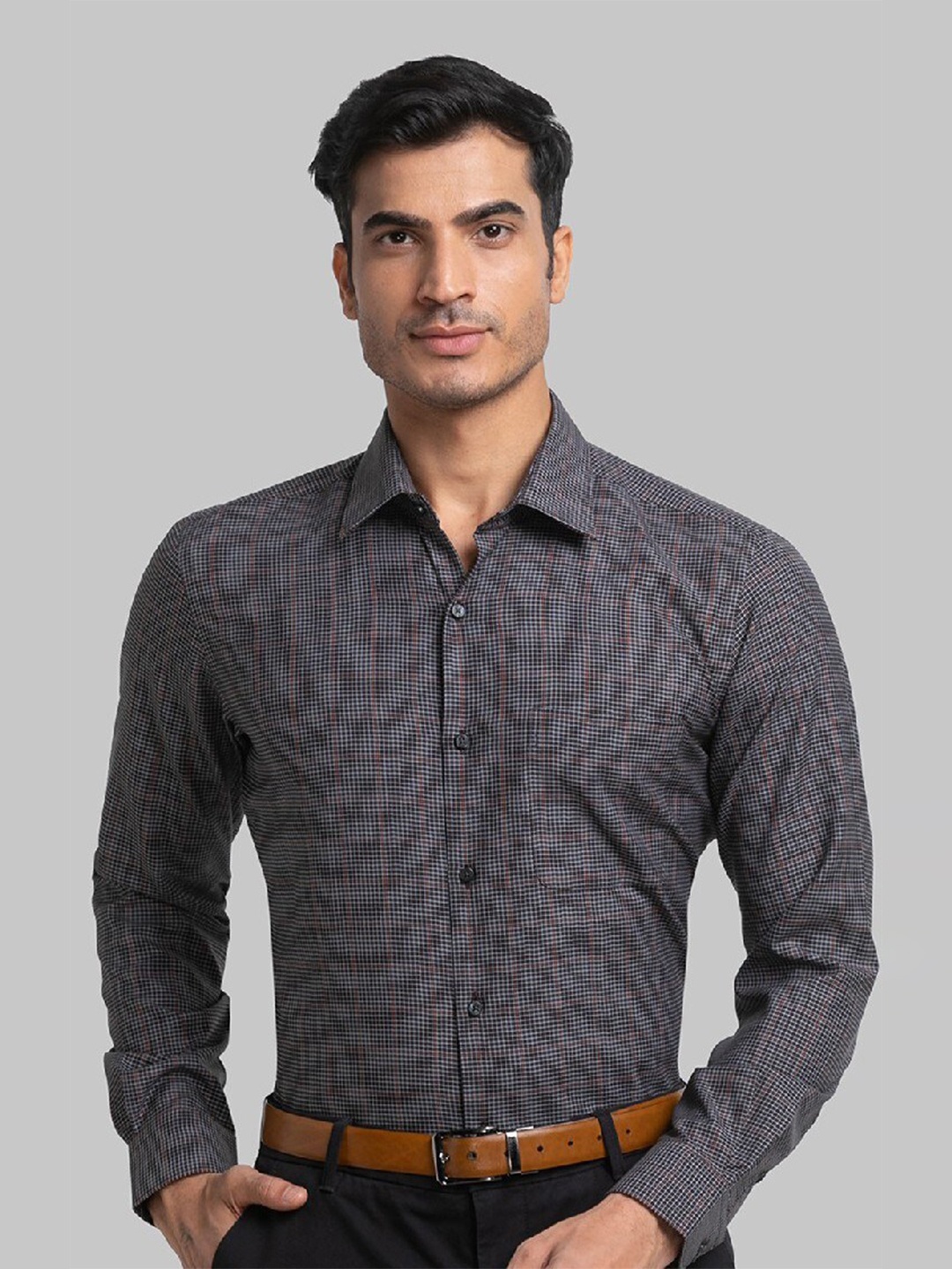 

Raymond Men Grey Checked Casual Shirt