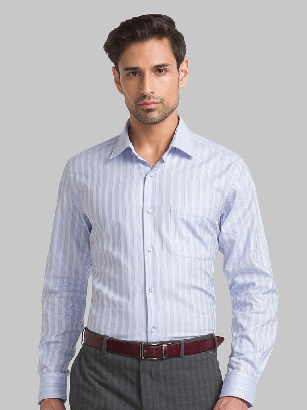 

Raymond Men Blue Striped Pure Cotton Casual Shirt
