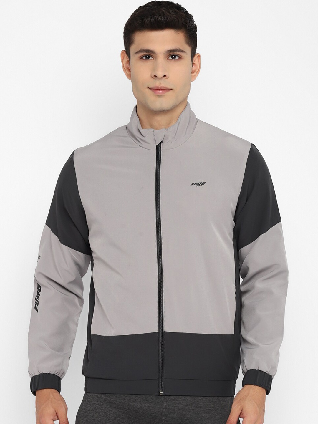 

FURO by Red Chief Men Grey Black Colourblocked Windcheater Sporty Jacket