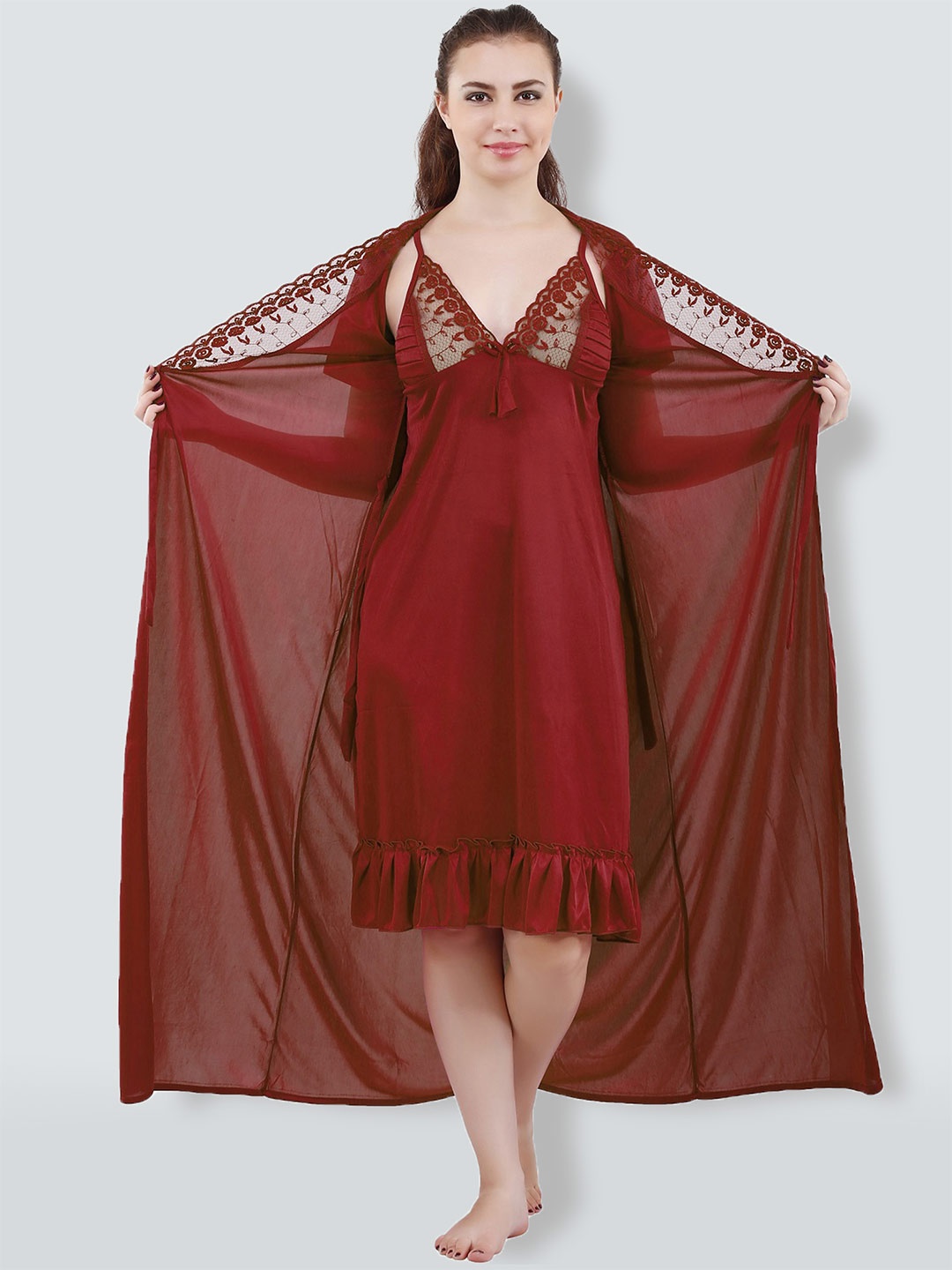 

Romaisa Maroon Maxi Nightdress