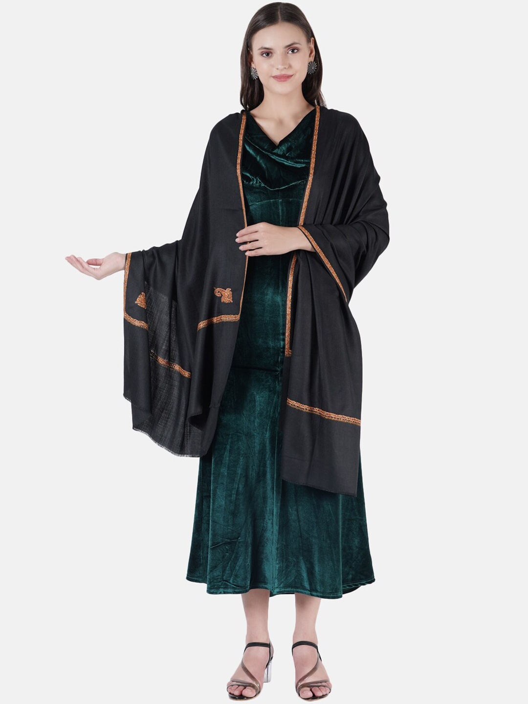 

MUFFLY Women Black Embroidered Shawl