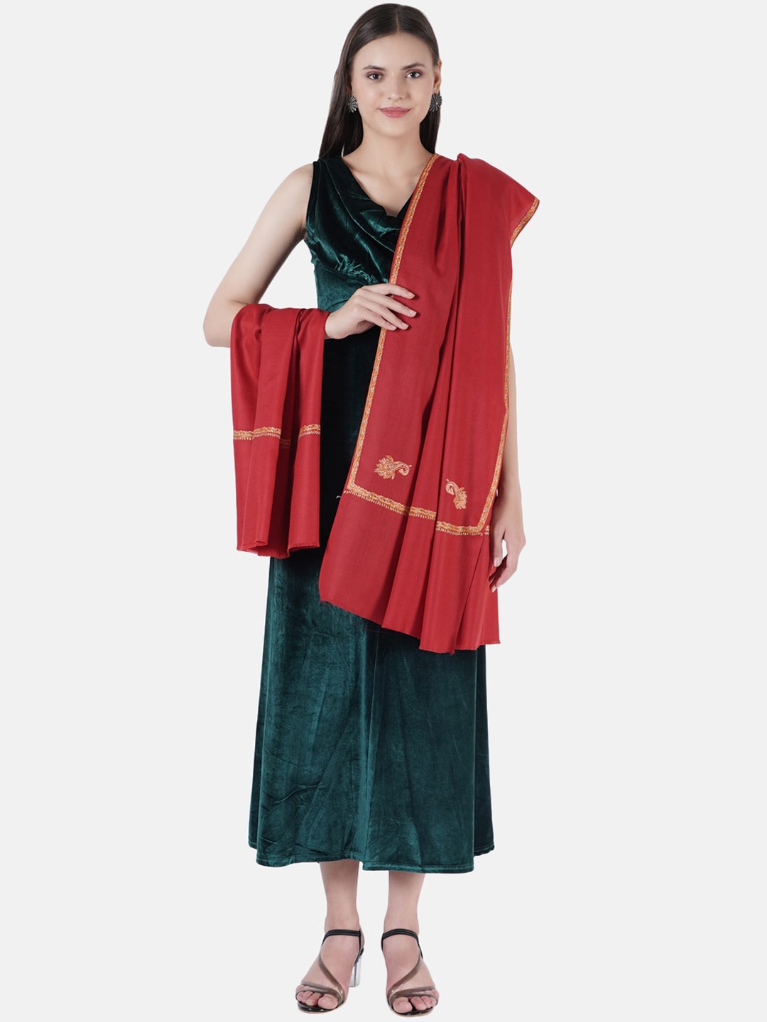 

MUFFLY Women Maroon Embroidered Shawl