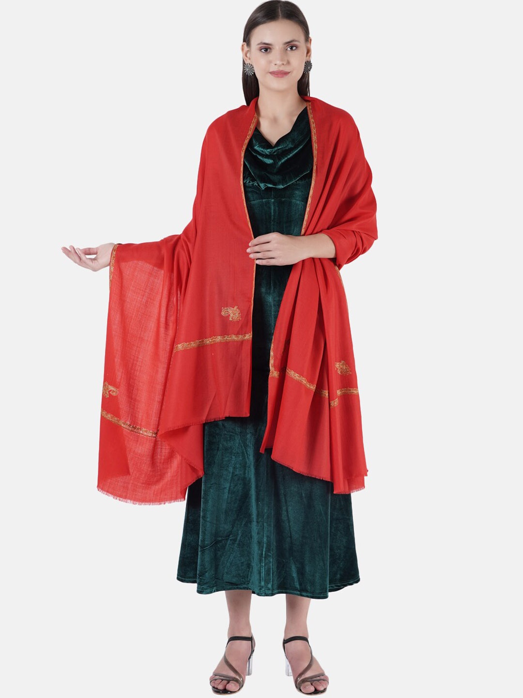 

MUFFLY Women Red Embroidered Shawl