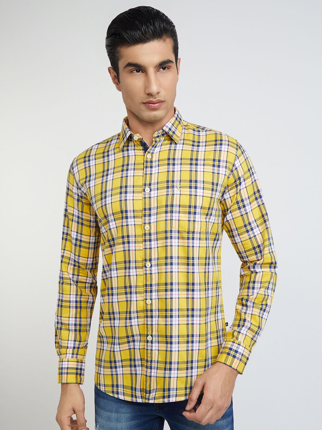 

Parx Men Yellow Slim Fit Tartan Checks Checked Casual Shirt