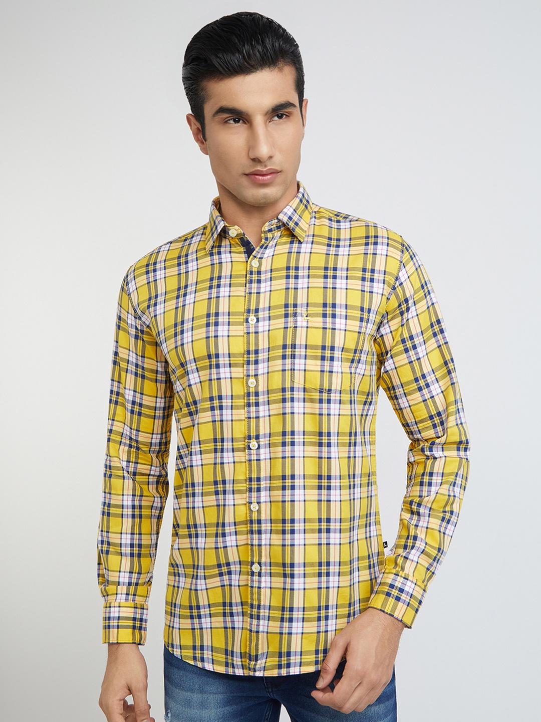 

Parx Men Yellow Slim Fit Tartan Checks Checked Casual Shirt