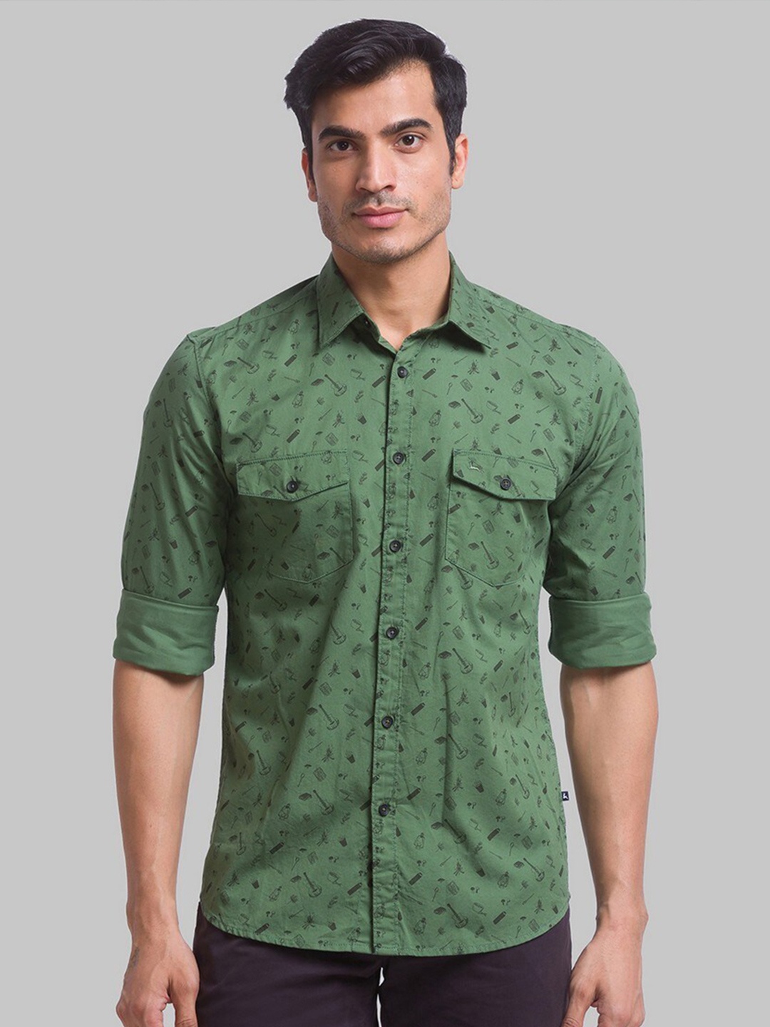 

Parx Men Green Slim Fit Printed Casual Shirt