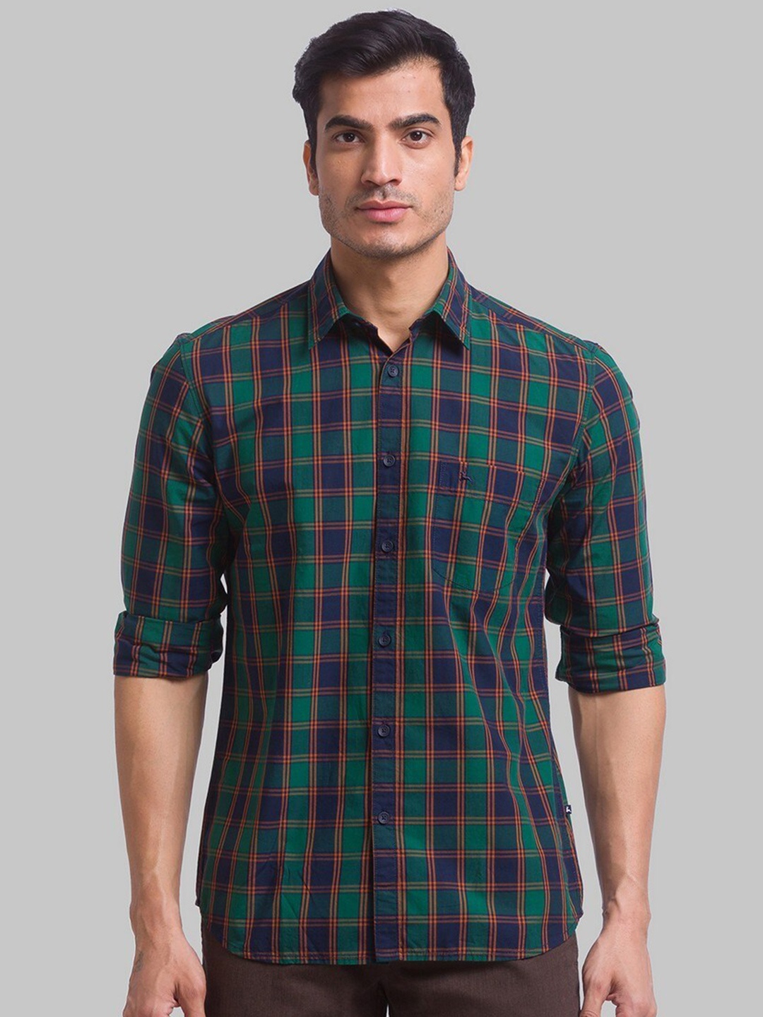 

Parx Men Green Slim Fit Tartan Checks Checked Casual Shirt