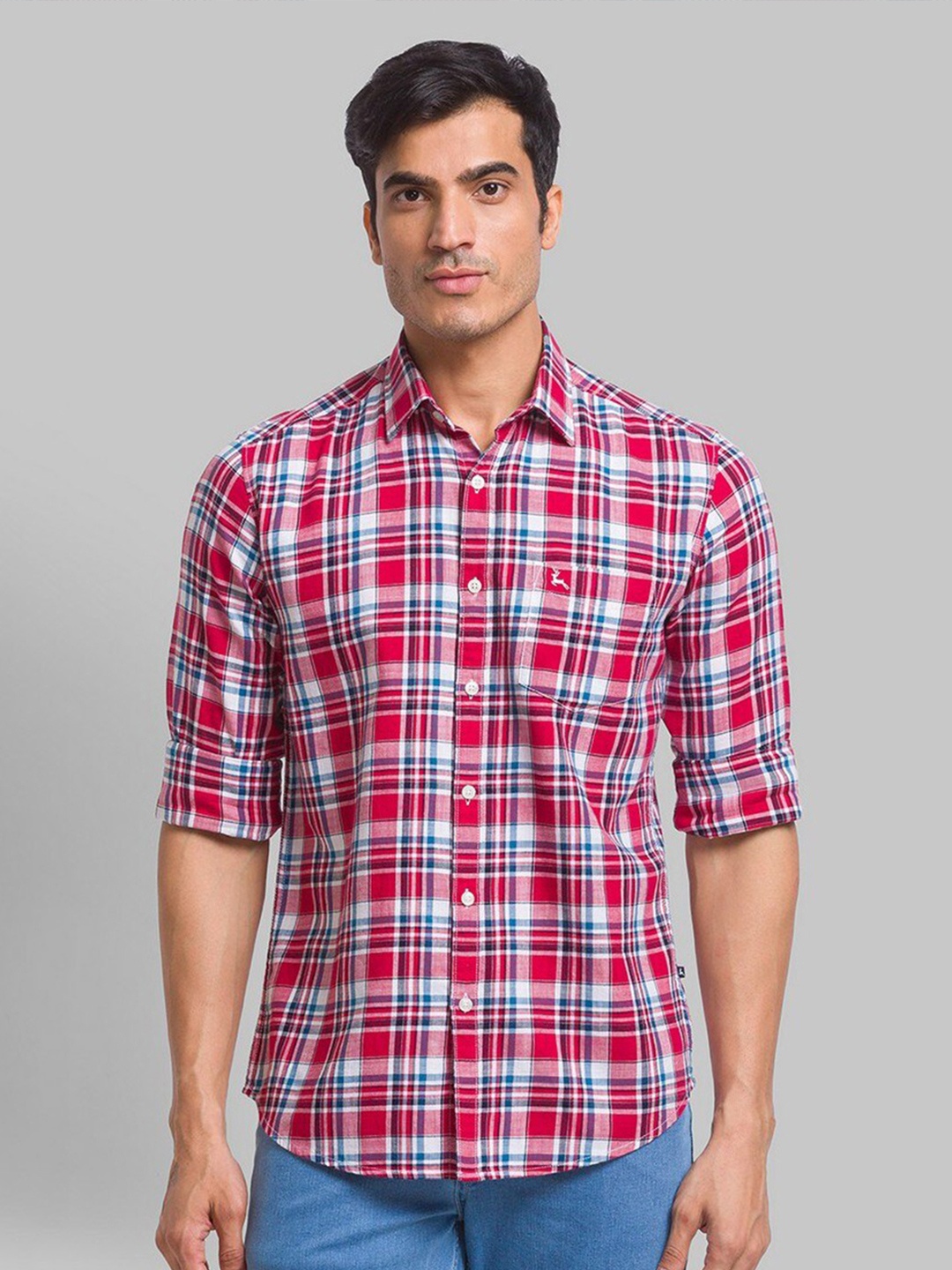 

Parx Men Red Slim Fit Tartan Checks Checked Casual Shirt