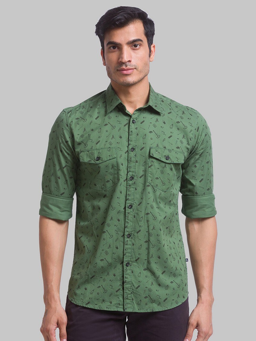 

Parx Men Green Pure Cotton Slim Fit Printed Casual Shirt