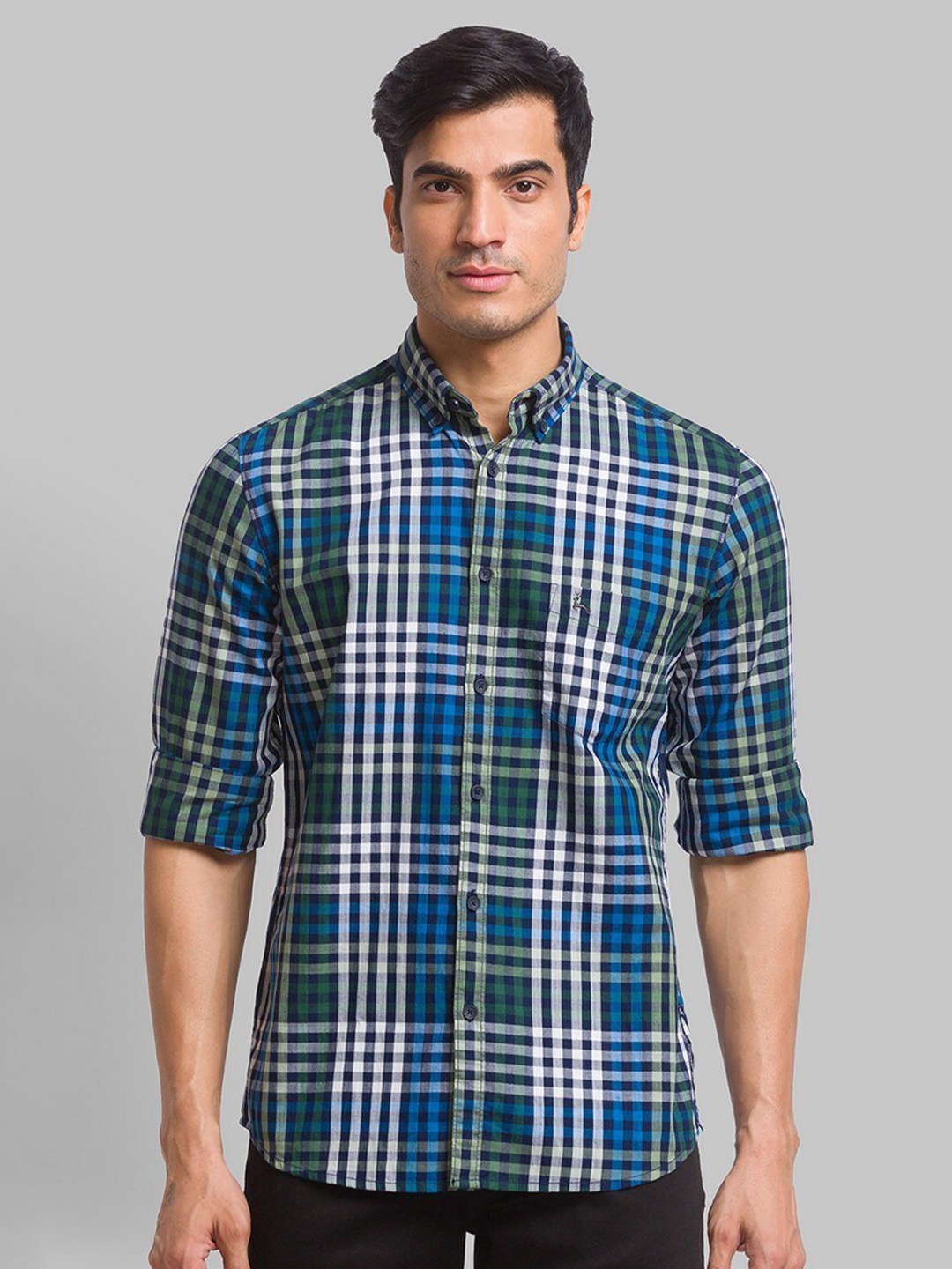 

Parx Men Slim Fit Gingham Checked Pure Cotton Casual Shirt, Green