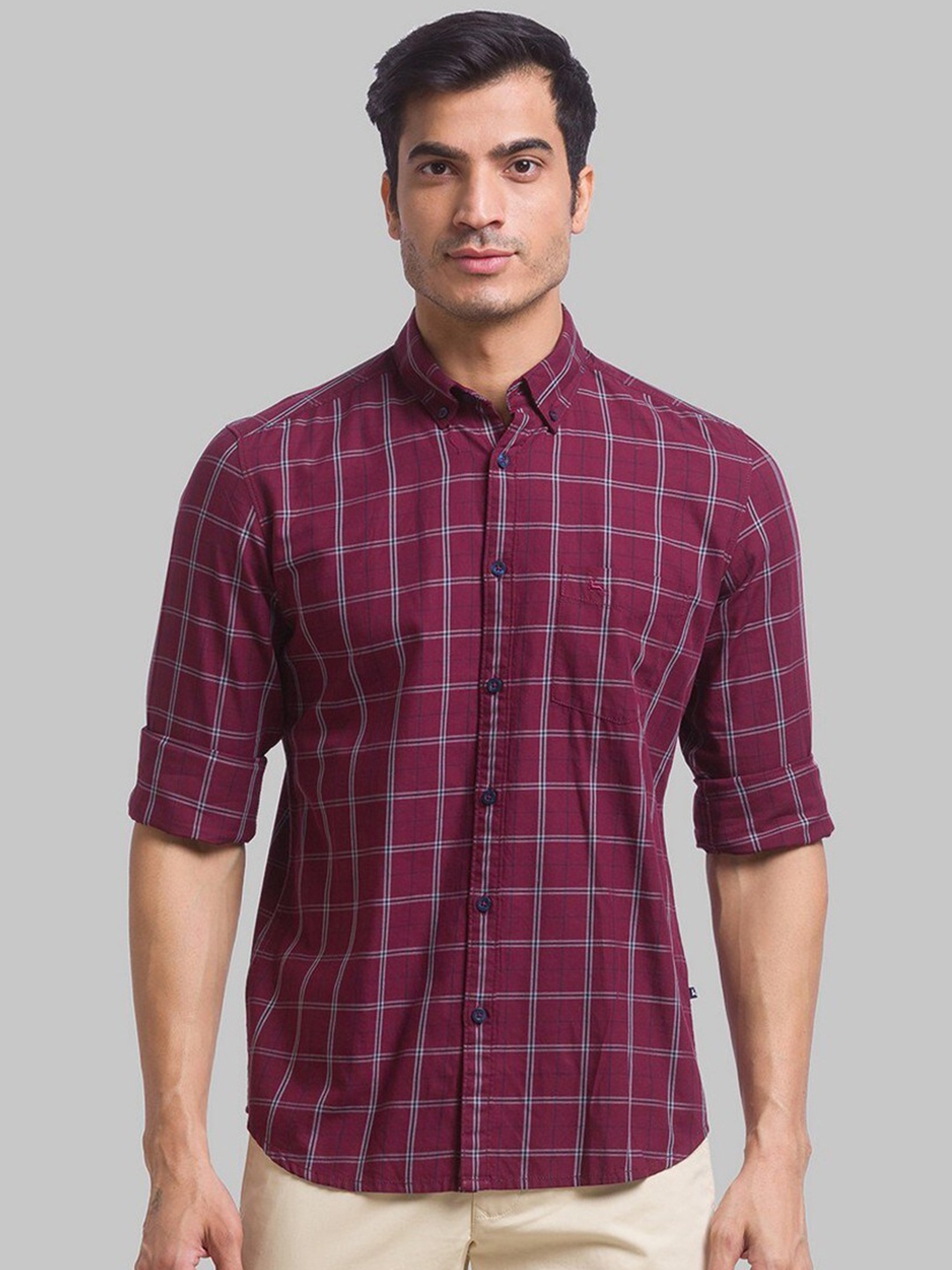 

Parx Men Slim Fit Tartan Pure Cotton Checked Casual Shirt, Red